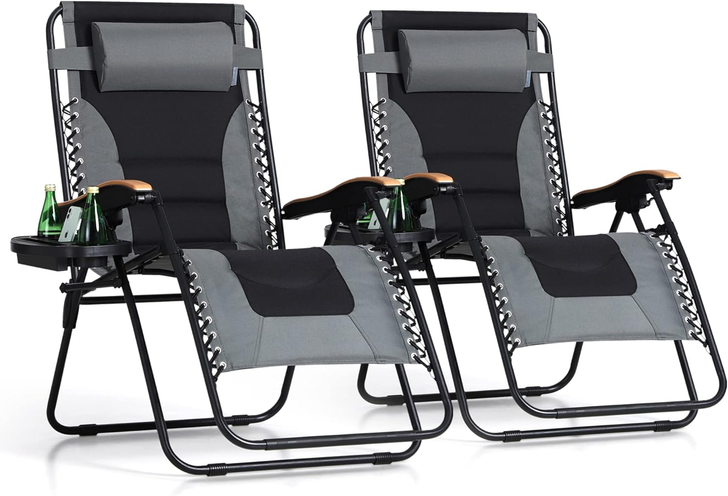 PHI VILLA Silla XXL acolchada de gravedad cero, silla reclinable plegable para patio, asiento de 30 pulgadas de ancho, tumbona antigravedad con