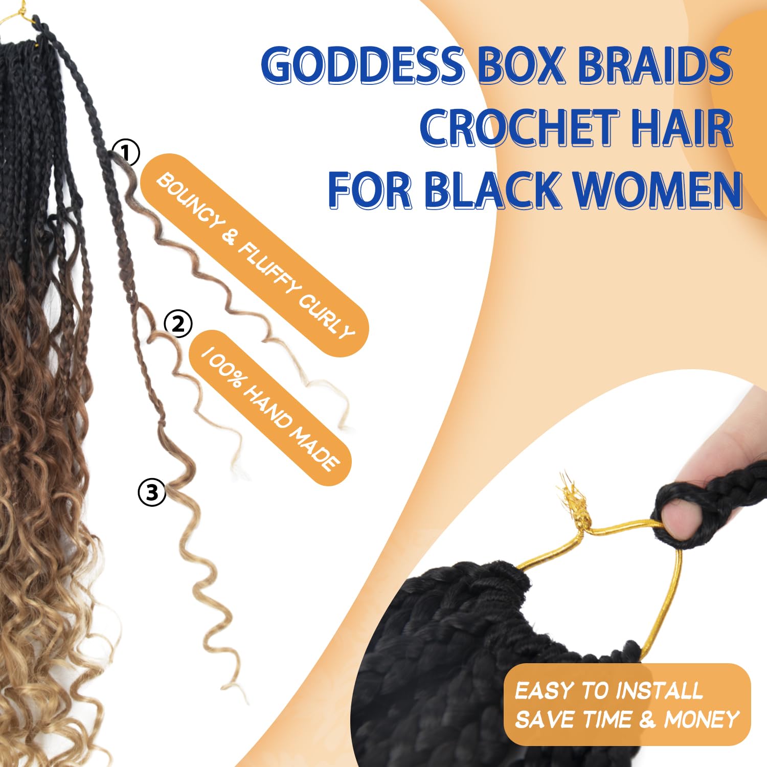 Goddess Box – Trenzas de ganchillo con puntas rizadas de 14 pulgadas, paquete de 8 paquetes, extensiones de cabello sintético preanudado para