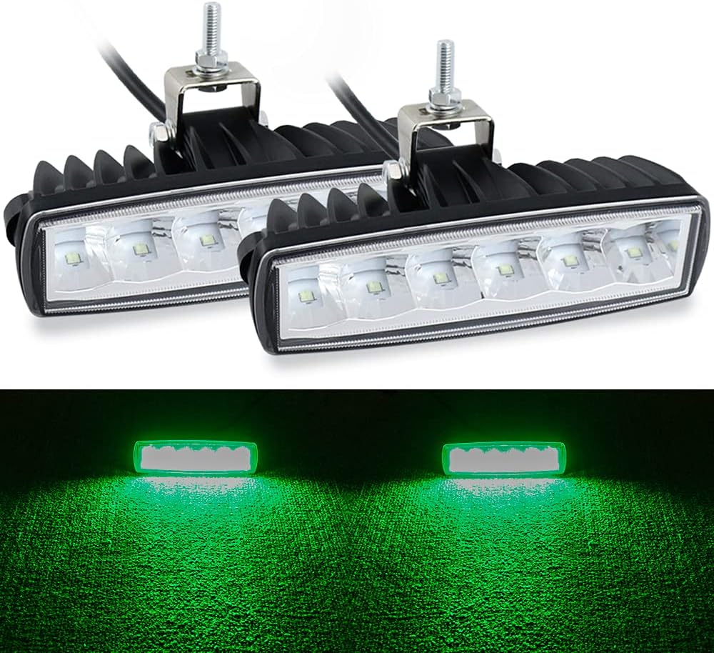 Luces LED de pesca de caza verdes, 2 piezas de 30 W, 6 pulgadas, impermeables, luces antiniebla, luces auxiliares, luces de conducción, barra para