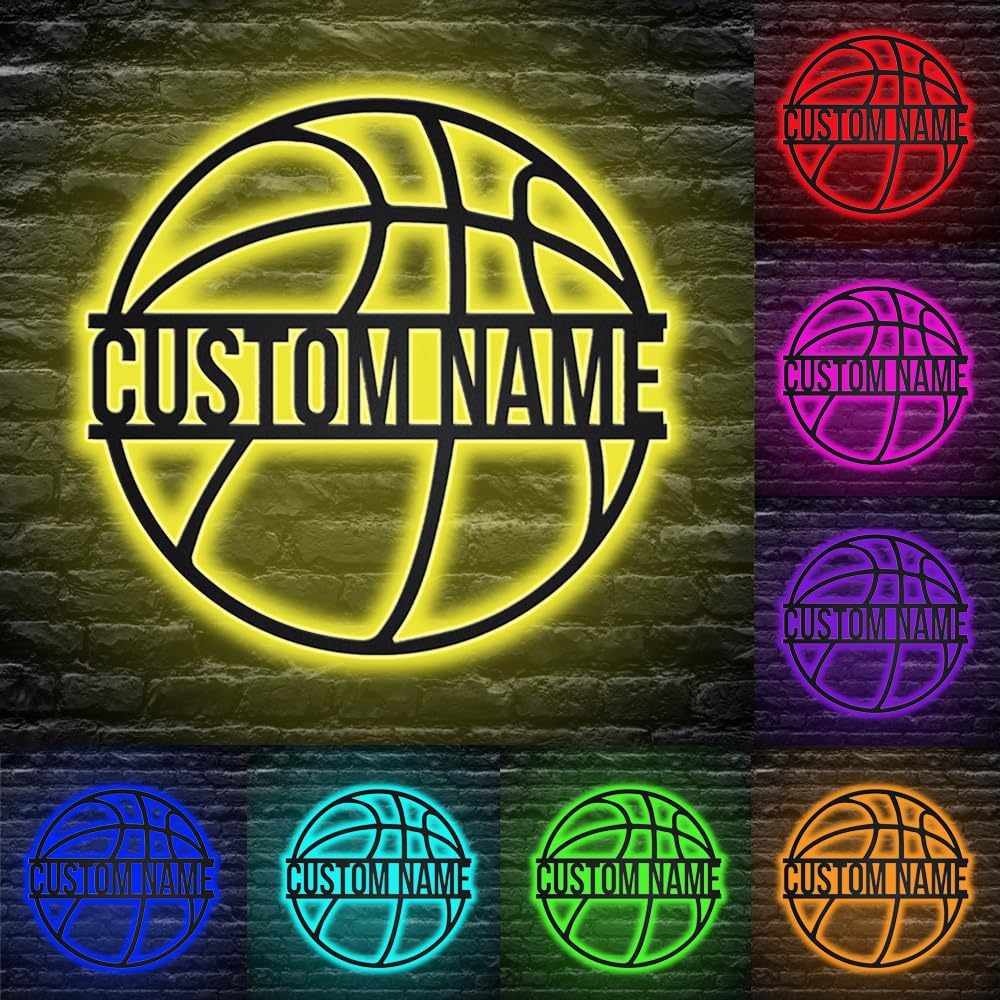 Regalos personalizados de baloncesto para niños, letreros de nombre de jugador de baloncesto personalizados, decoración única, lámpara LED, luz