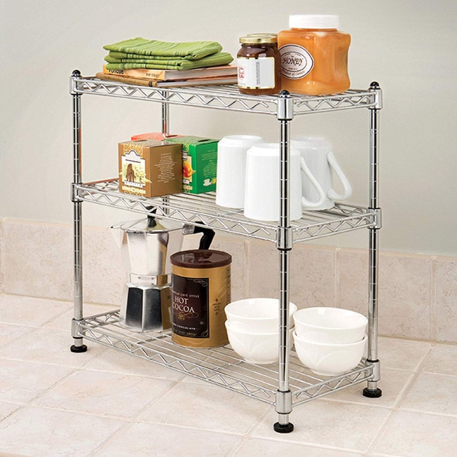 Seville Classics Organizador de gabinete de UltraZinc de 3 niveles, 17.5 “W x 7.5” D x 18.5 “H