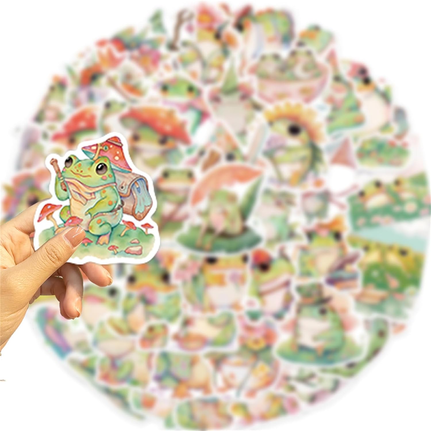 Calcomanías de ranas lindas calcomanías de animales kawaii, 50 unidades para niños y adultos, calcomanías de dibujos animados para botellas de agua,
