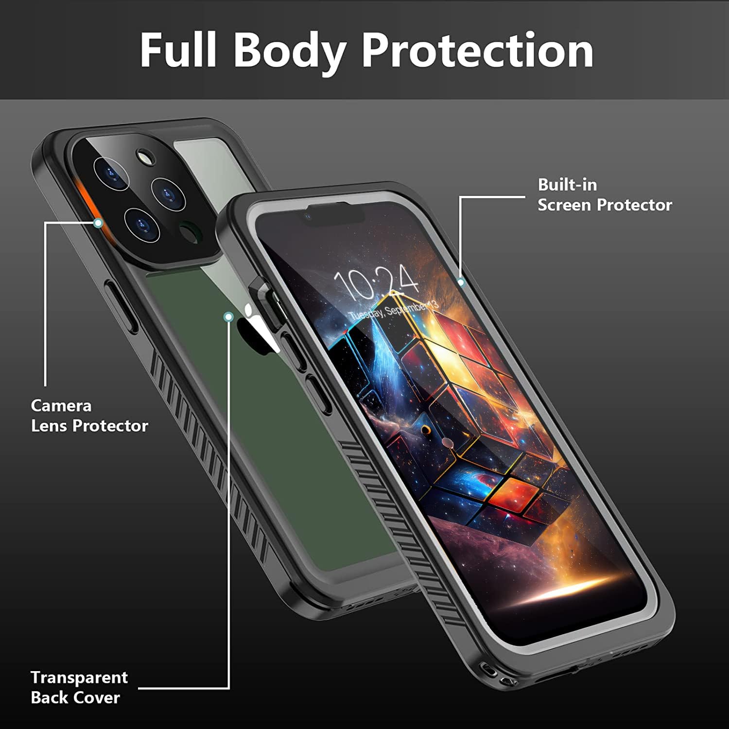 Funda impermeable para iPhone 13 Pro, protector de pantalla integrado 16 pies militares a prueba de caídas IP68 bajo el agua a prueba de caídas de