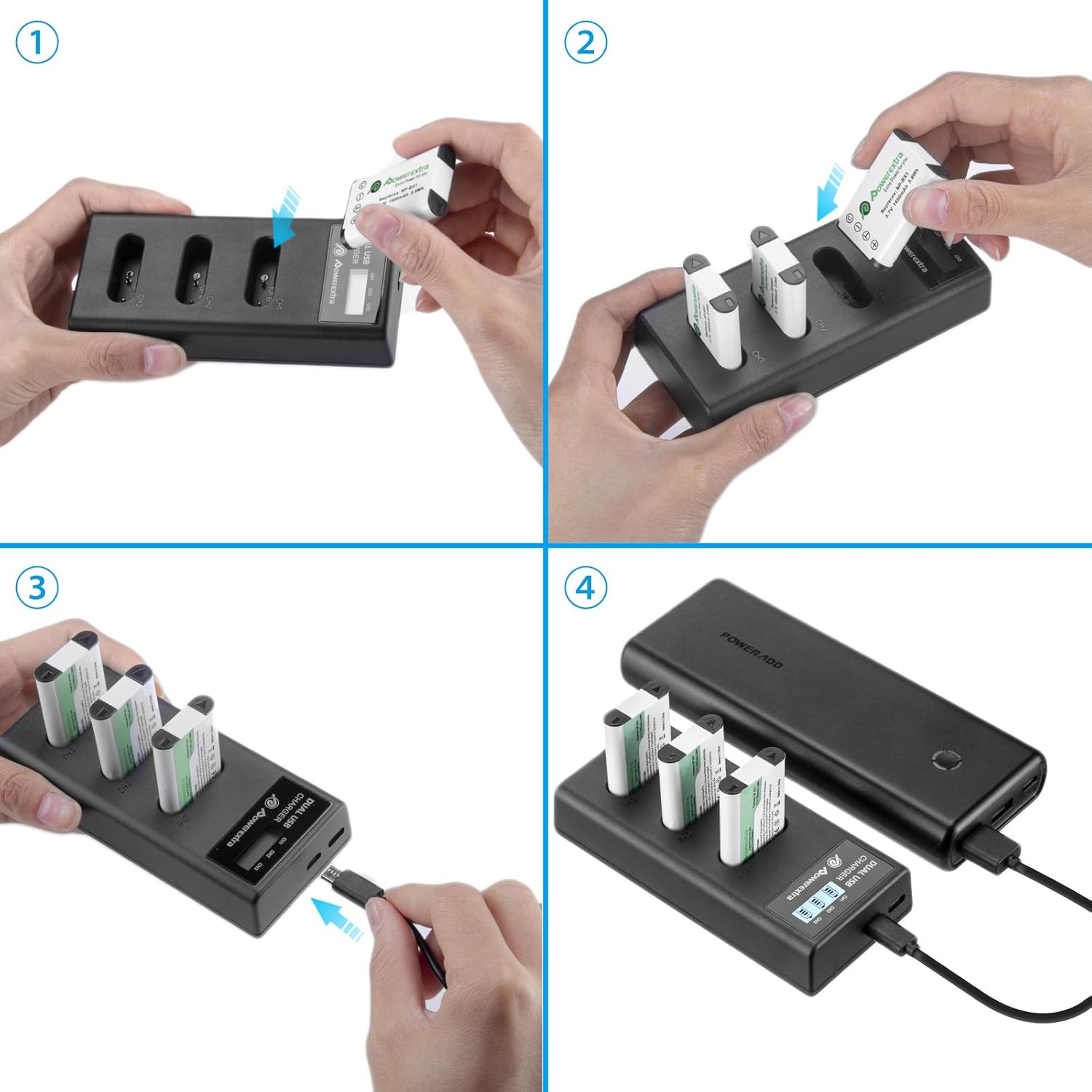 Powerextra Batería NP-BX1 3 y cargador USB de 3 canales para Sony NP-BX1 y Sony Cyber-Shot DSC-RX100, DSC-RX100 II, DSC-RX100M II, DSC-RX100 III,