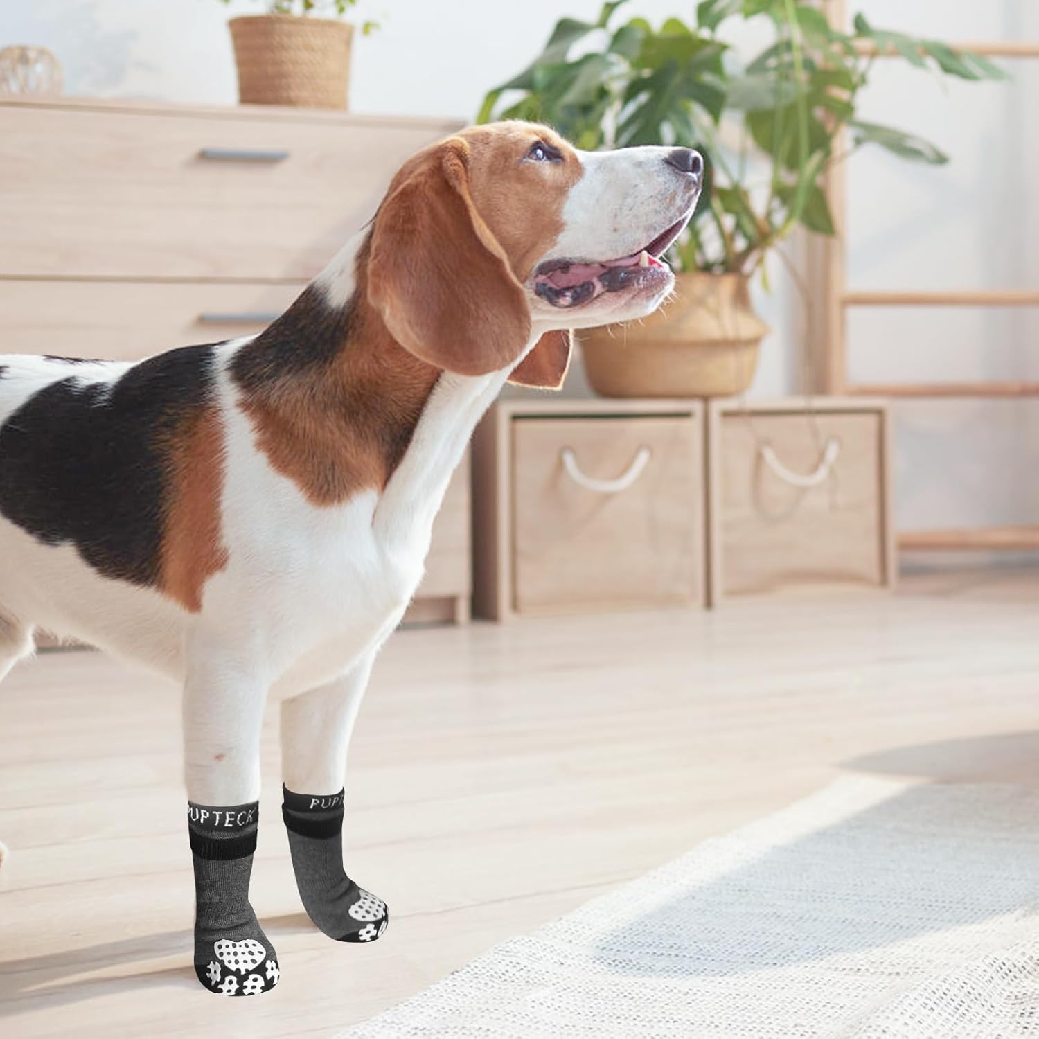 PUPTECK Calcetines antideslizantes para perros para lamer con agarres, zapatos de perro para suelos de madera dura, botines de invierno para perros