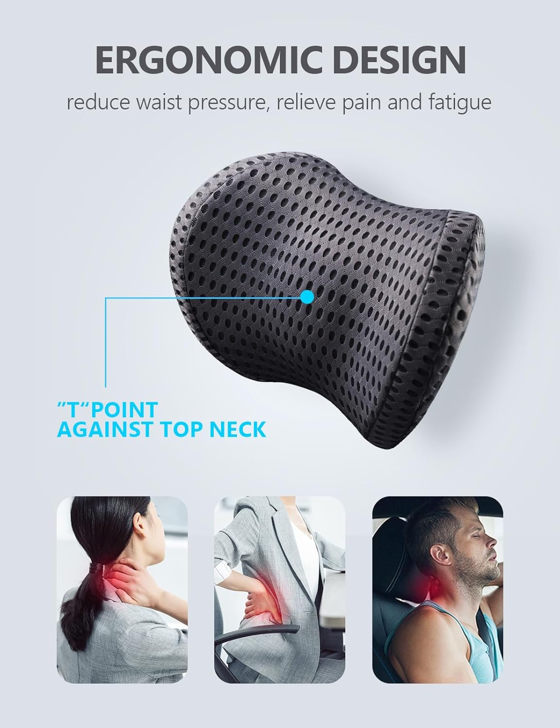 Almohada de apoyo lumbar y almohada cervical, almohadas cervicales ergonómicas de espuma viscoelástica para aliviar el dolor de cuello bajo,