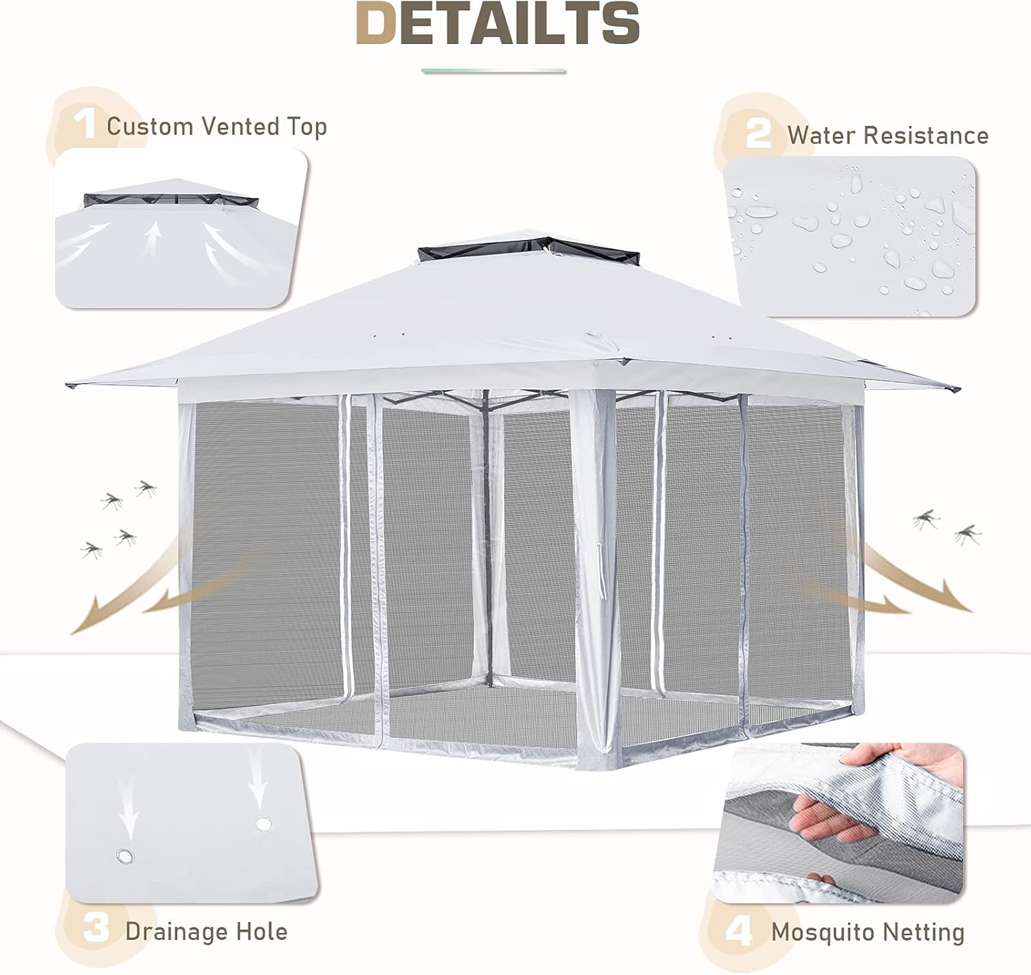 EAGLE PEAK Tienda de campaña desplegable de 13 x 13 pies con mosquitera, toldo para cenador al aire libre fácil de instalar (blanco)