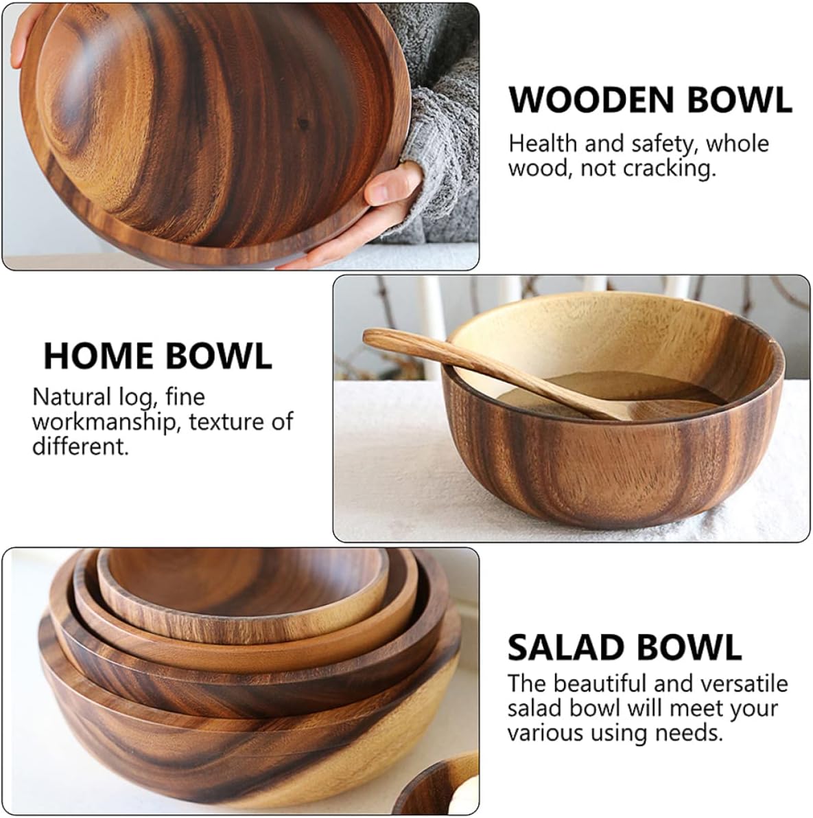 Cabilock Ensaladera de madera recipiente de postre contenedor de almacenamiento titular de madera ensaladera tazón de ensalada 20X7.5CM