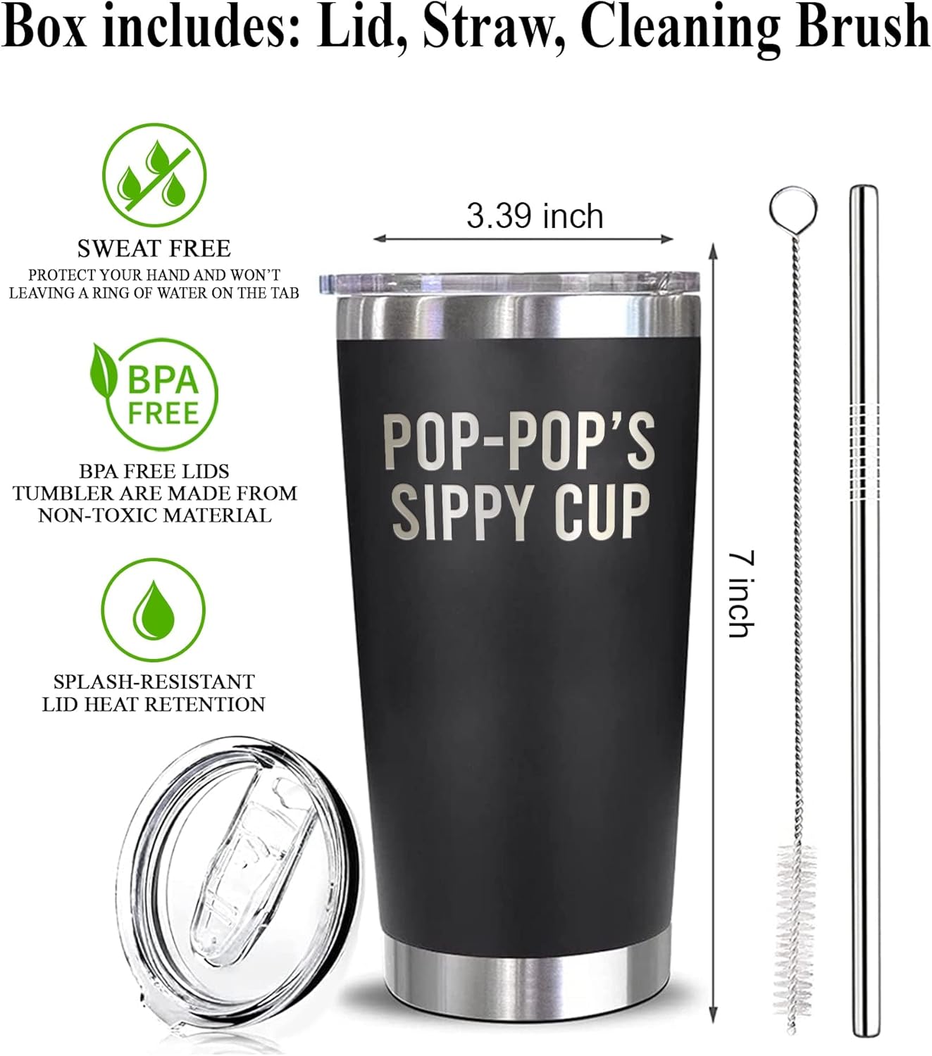 Vaso de viaje Pop-Pop’s Sippy Cup  Vaso Pop-Pop  Divertido regalo de cumpleaños para el Día del Padre, cumpleaños o Navidad para Pop-Pop  Nuevo vaso