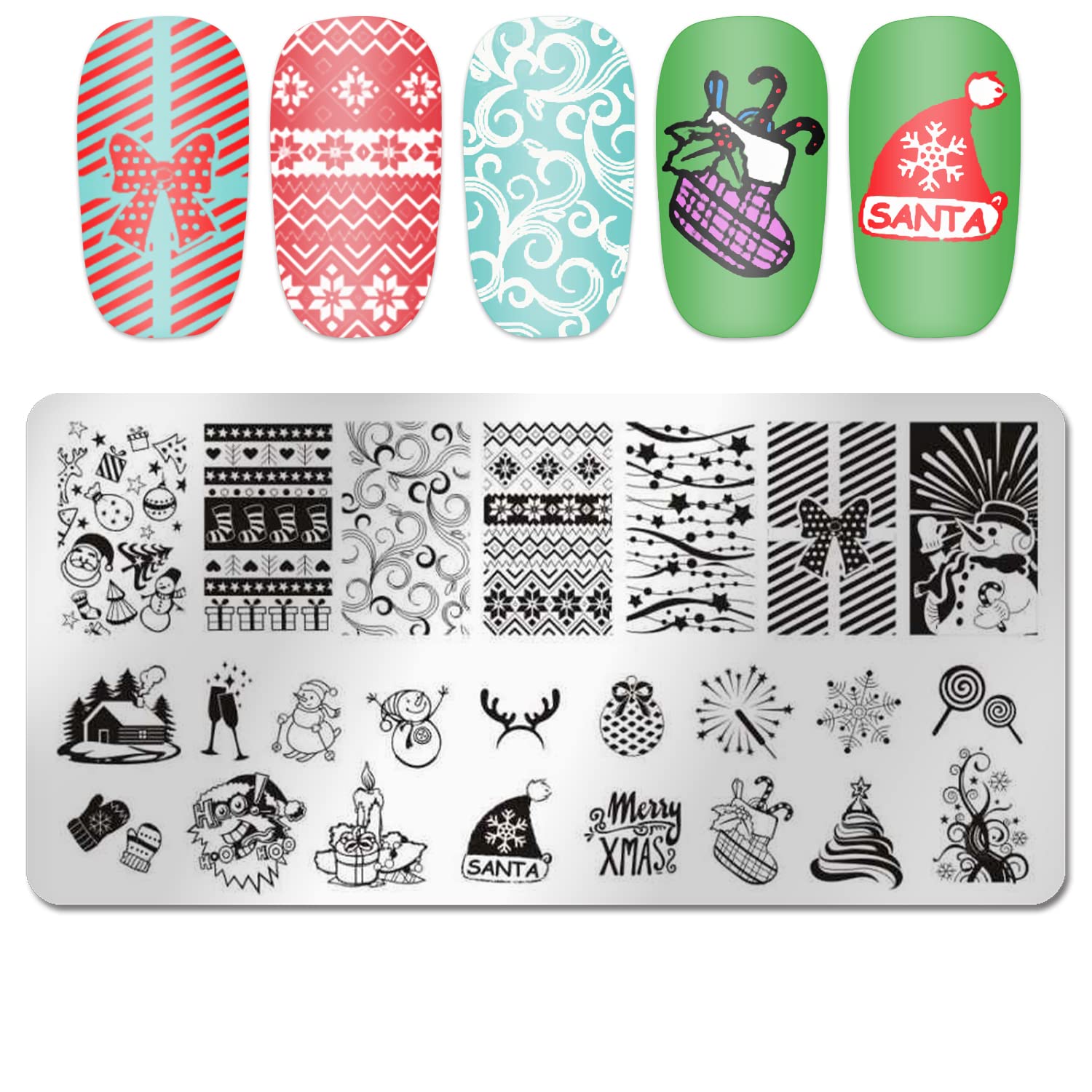 Placa de estampado de uñas de Navidad, DANNEASY 6 piezas de sellos de uñas, plantillas de arte de uñas, plantilla de uñas navideñas, kit de
