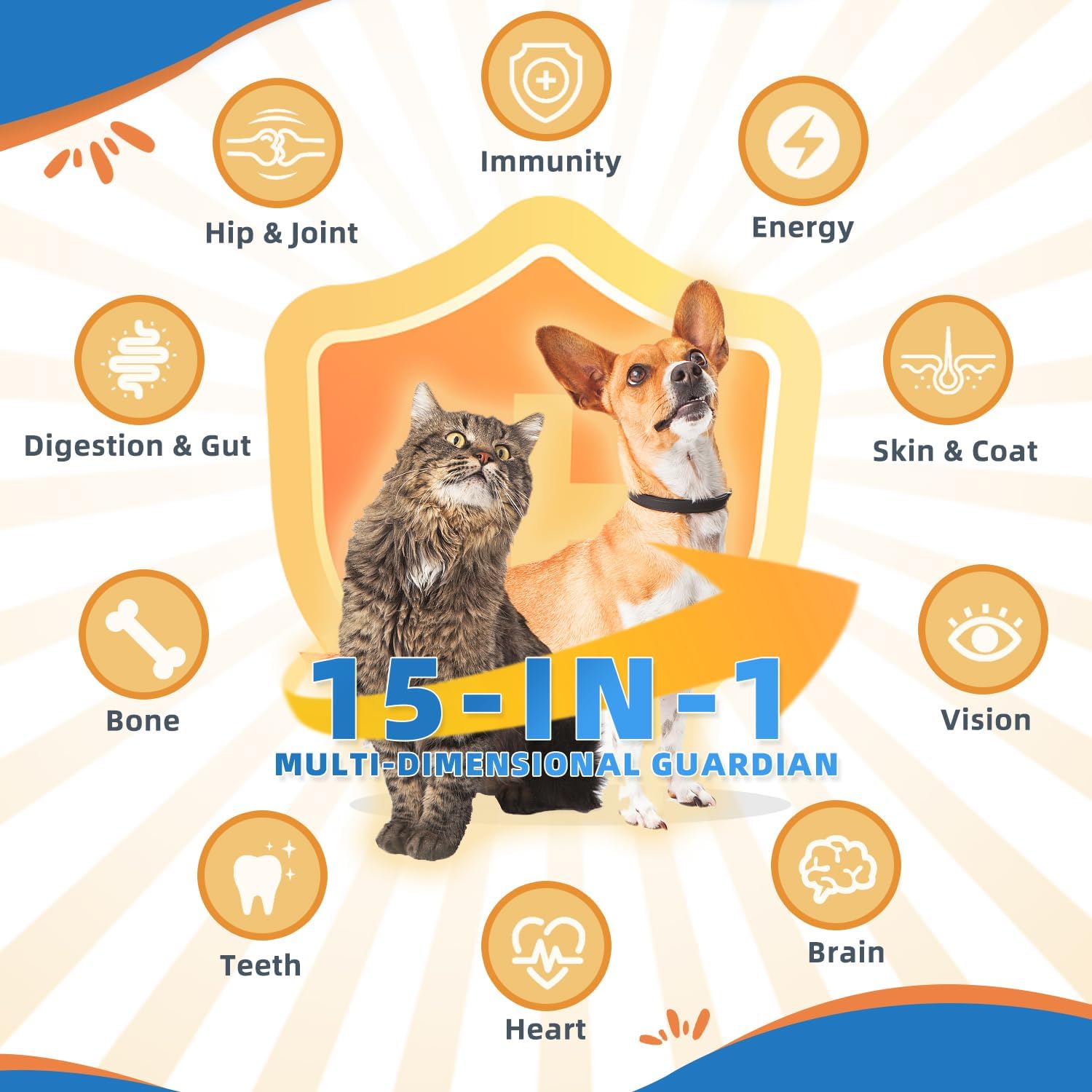 Polvo multivitamínico para perros con glucosamina, vitaminas para perros y suplementos para apoyo inmunológico, suplemento para la piel y el pelaje