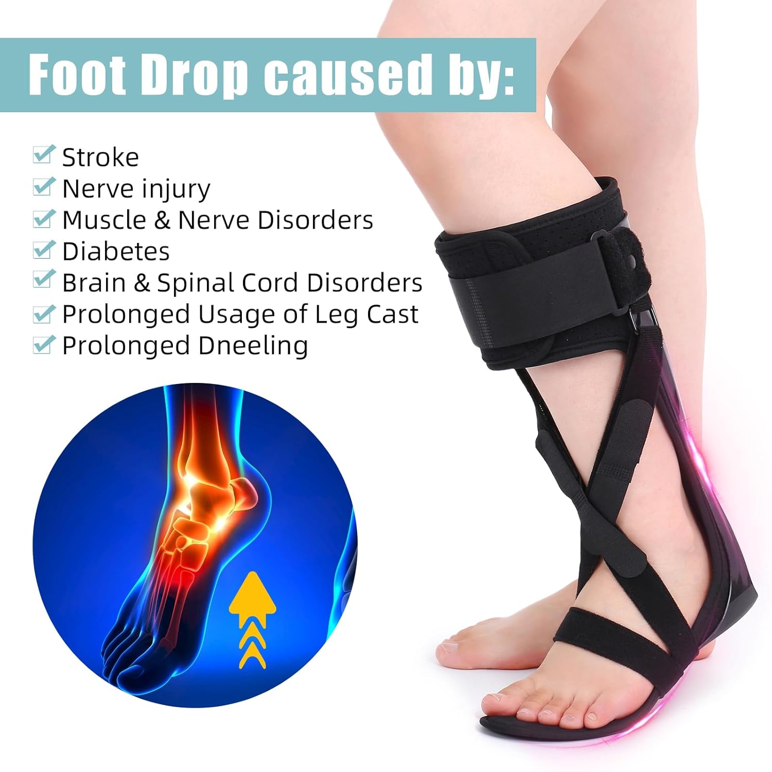 Tairibousy Medical AFO – Soporte de pie para ortesis de pie, soporte estabilizador de pie para caminar con zapato para hombres y mujeres para