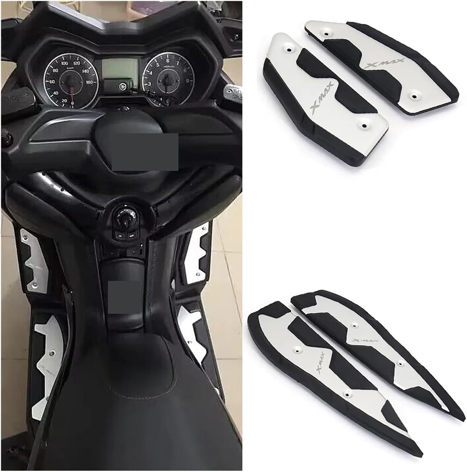 Motorcycle Footrest Foot Pads Pedal Plate Pedals Compatible with X-MAX 125 250 300 400 XMAX125 XMAX250 XMAX300 XMAX400 2017-2022 (Color  Behind)