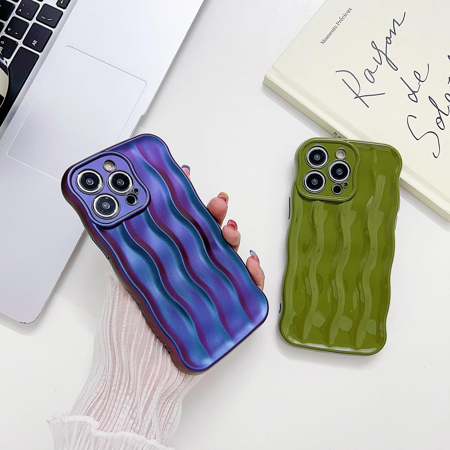 Sayoaho Diseñada para iPhone 14 Pro Max, diseño de ondas de agua, bonita funda de moda con forma de onda para mujeres y hombres, suave protección a