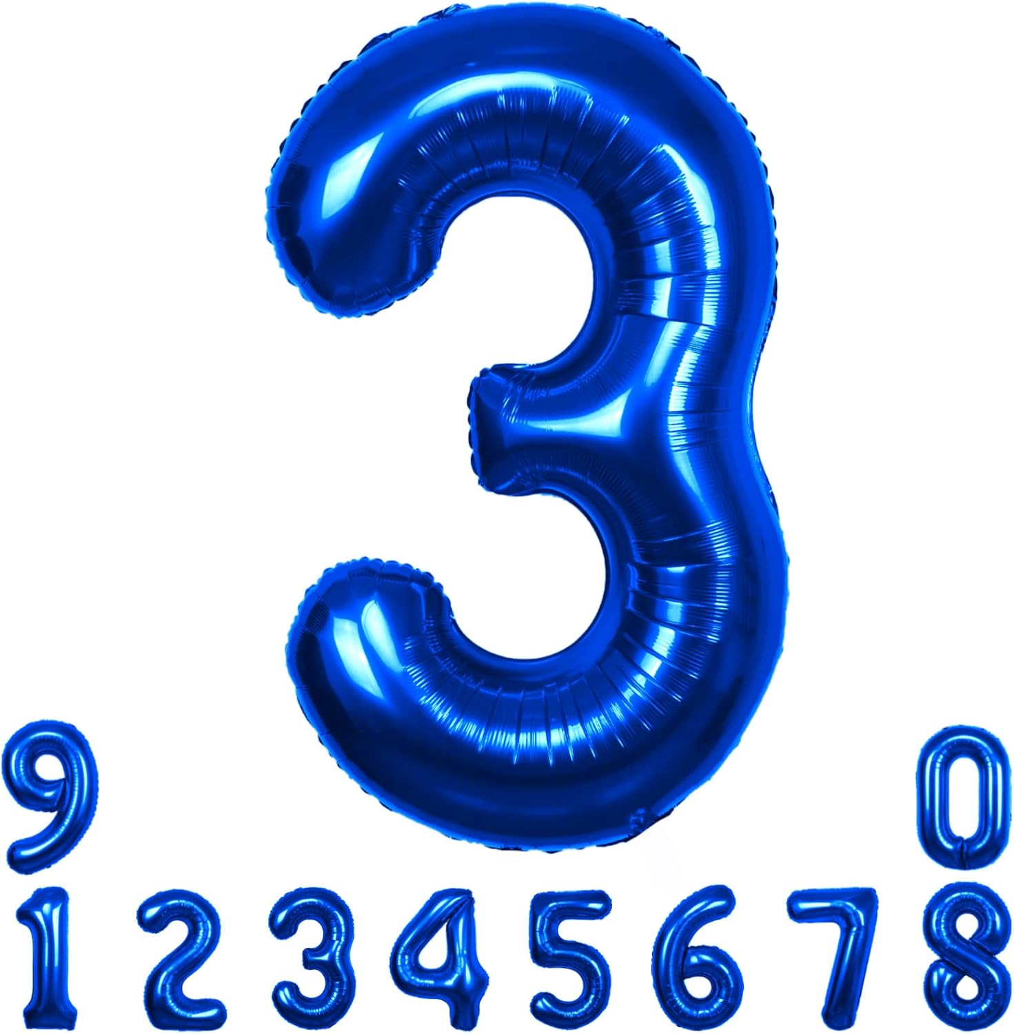 Globo azul número 3 de 40 pulgadas, tamaño extra grande, globos de helio de aluminio de Mylar 3 para fiestas de cumpleaños, decoraciones de