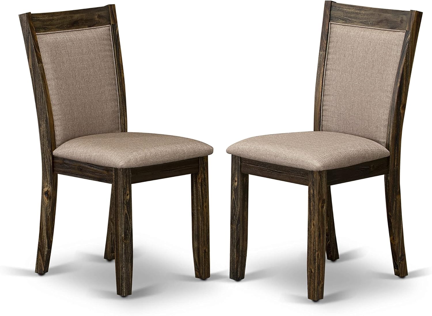 East West Furniture Monza Parson – Juego de 2 sillas acolchadas de tela de lino color caqui oscuro, estilo jacobeo envejecido