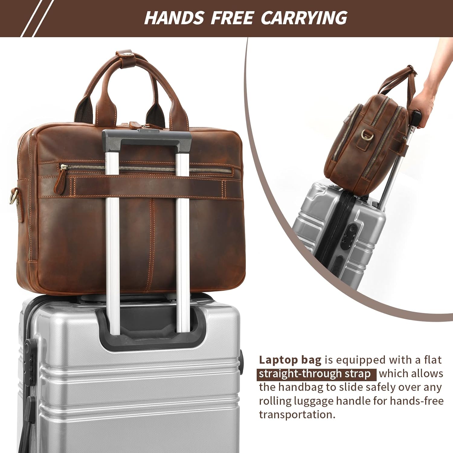 Jack&Chris Maletín de cuero para hombres,Bolso de mensajero retro de viaje de negocios,Bolsa de trabajo grande para portátil de 15.6