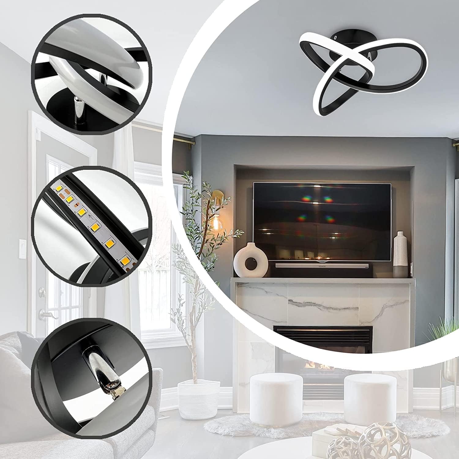 ADISUN Lámpara de techo LED moderna de montaje empotrado, lámpara de techo blanca fría para cocina, loft, pasillo, balcón, escalera, jardín, 22 W,