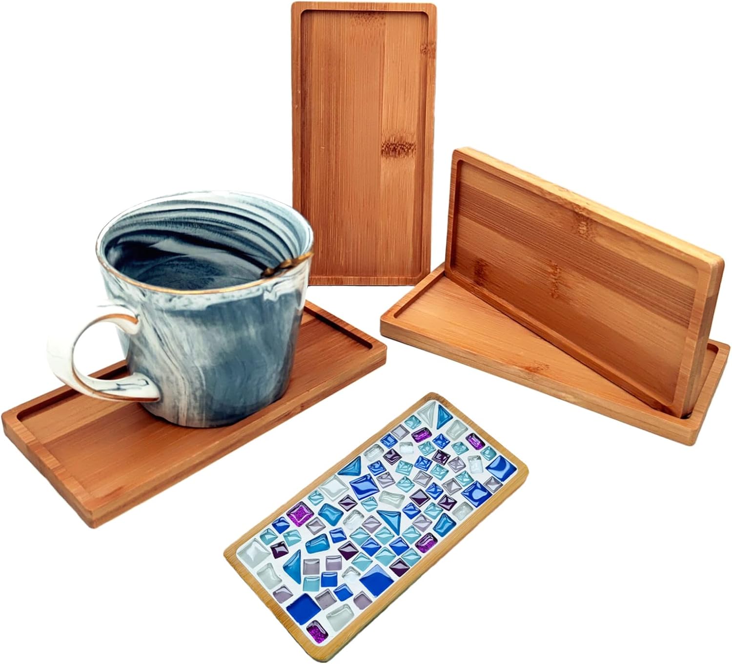 4 posavasos de bambú de mosaico para manualidades, bandejas de base en blanco, posavasos para beber, posavasos para plantas, placa de arte,