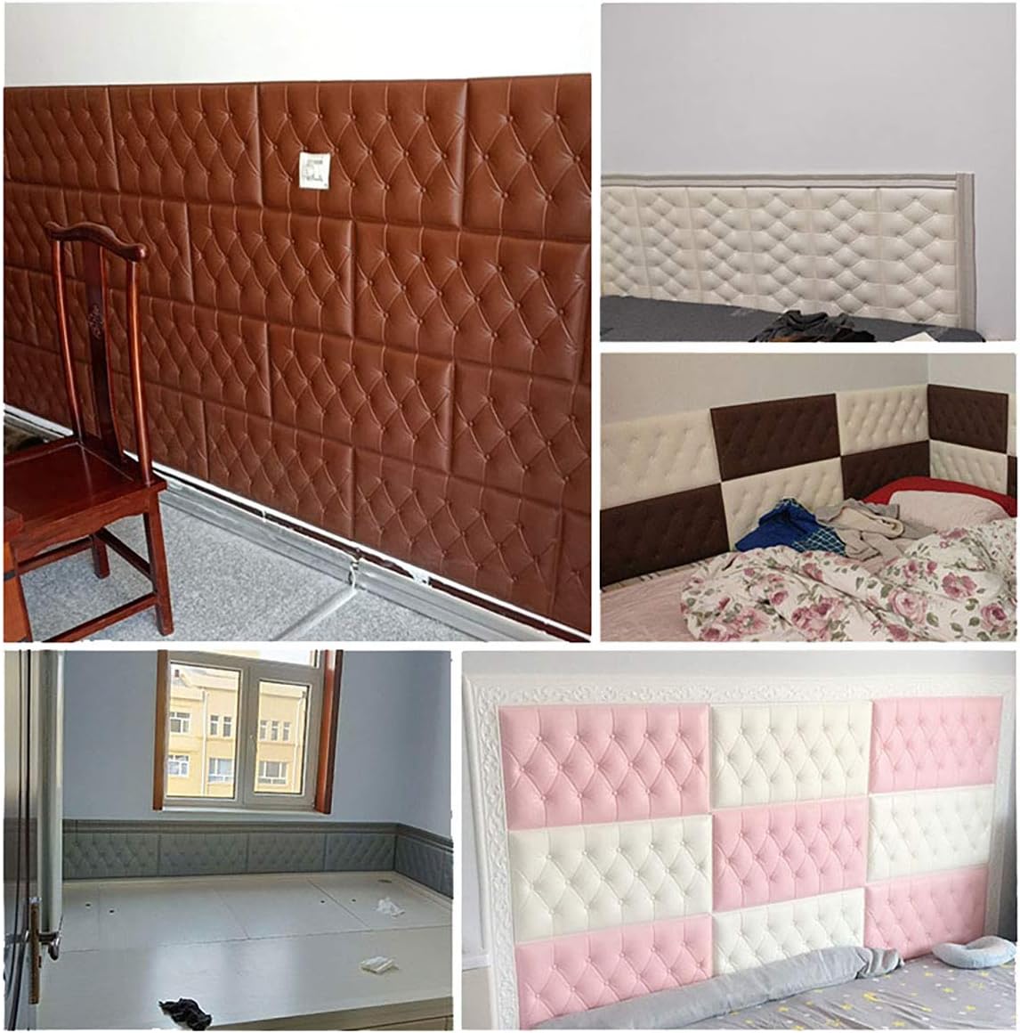 Panel de pared decorativo con revestimiento de cuero 3D de 23.6 x 11.8 pulgadas, a prueba de golpes, para despegar y pegar, cojín suave para paredes