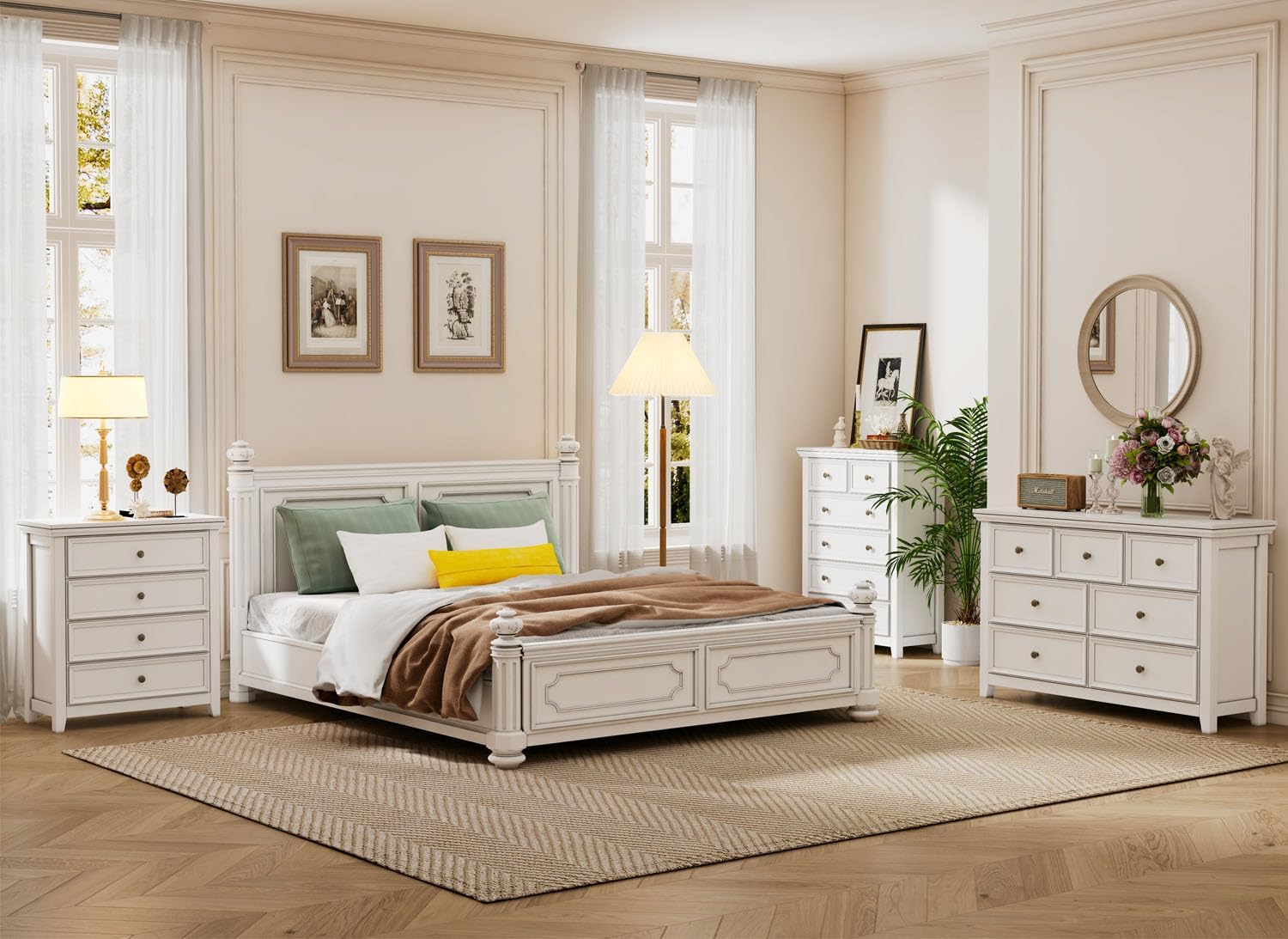 Cómoda blanca para dormitorio, cómoda de 6 cajones, mesita de noche alta con cajones profundos, armario moderno con cajones para pasillo, sala de
