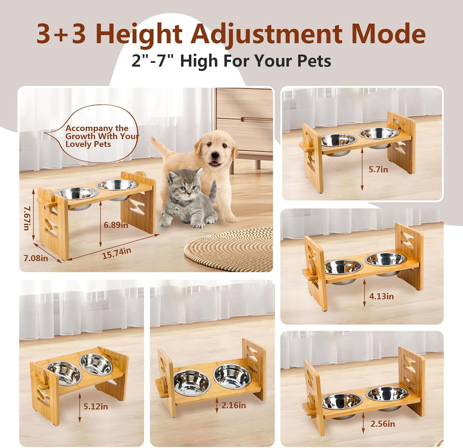 Yikron Cuencos elevados para gatos, cuencos elevados para perros y gatos pequeños, soporte elevado para perros pequeños con 2 cuencos de acero