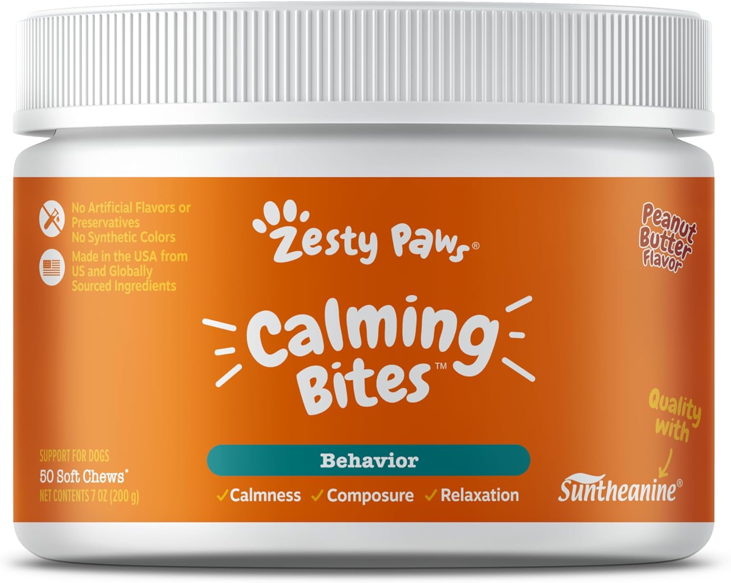 Zesty Paws Masticables calmantes para perros Compostura y relajación para el estrés diario y la separación Mantequilla de maní 50 unidades