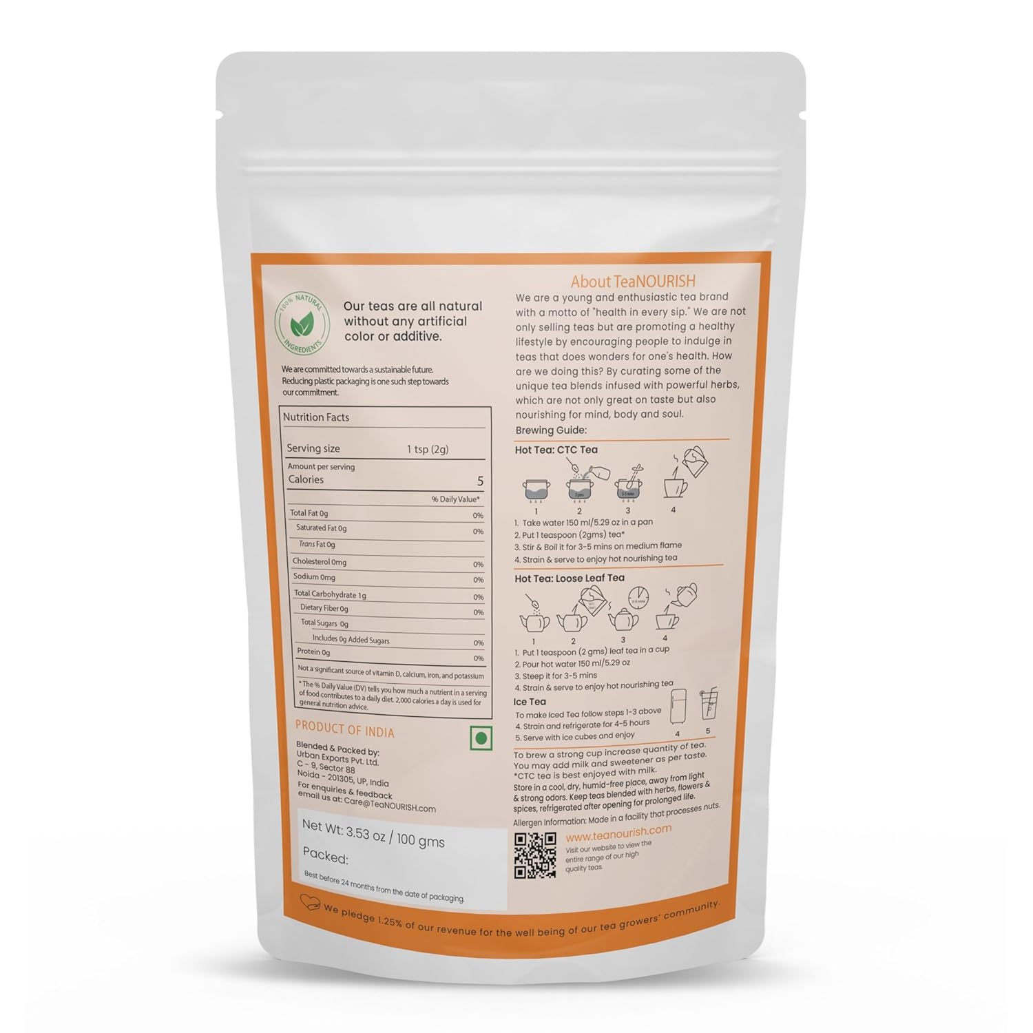 TeaNOURISH Té de hierbas Tulsi de menta y cúrcuma  Superalimentos indios  Mezcla de cúrcuma, tulsi y menta  Apoyo inmunológico  Ingredientes 100%