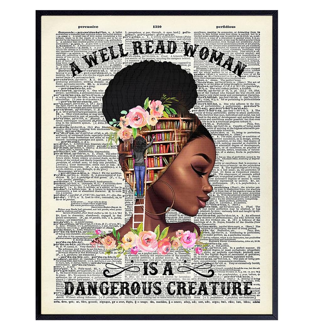 Empowered Black Women Poster LARGE 11×14 – Classroom Decor – Motivational Wall Art – Never Underestimate the Power of a Girl With a Book – African