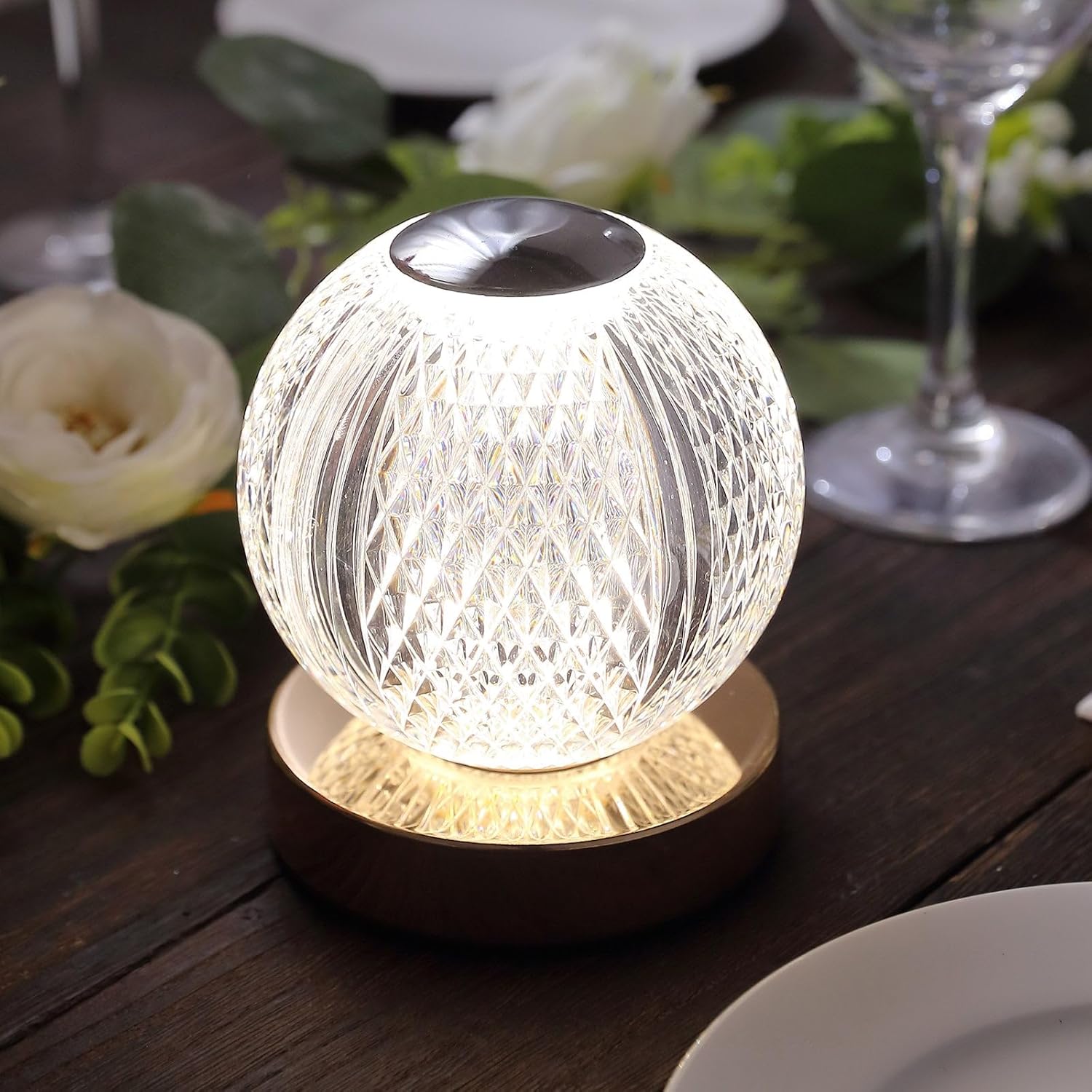 Efavormart – Lámpara de mesa LED regulable con bola de cristal de corte de diamante de 5 pulgadas con control táctil, luz nocturna decorativa