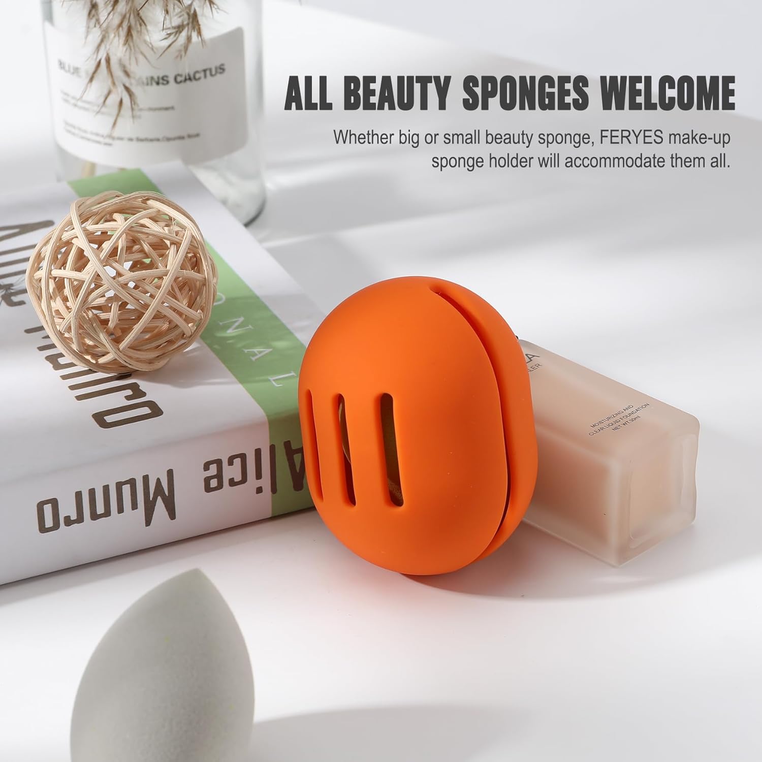 FERYES Soporte para esponja de maquillaje  Estuche para licuadora de maquillaje de belleza ecológica inastillable para viajes, color naranja