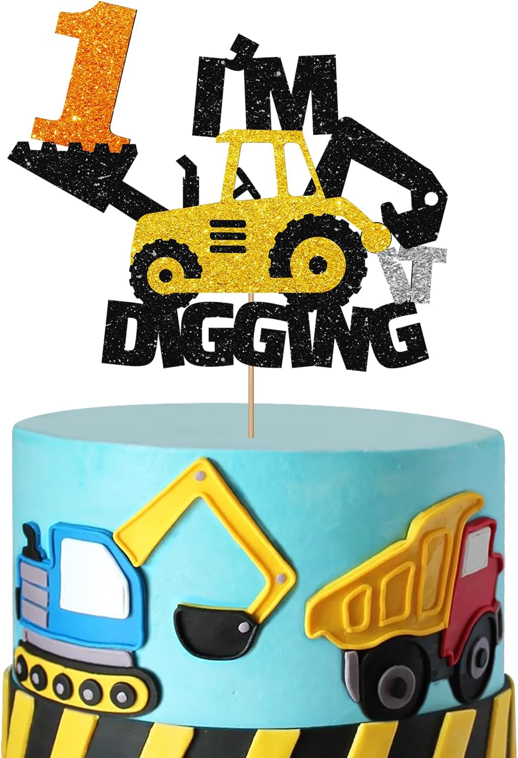Decoración para tartas de primer cumpleaños de construcción, excavadora, bulldozer, camión rodante de carretera, decoración de pastel de primer