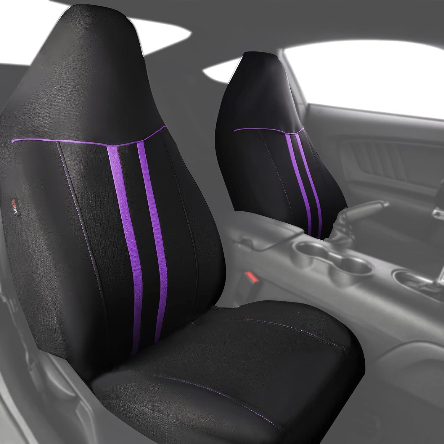 CAR-GRAND – Fundas para los dos asientos delanteros del auto, de ajuste universal, deportivas, Rainbow, con respaldo alto, compatibles con bolsa de