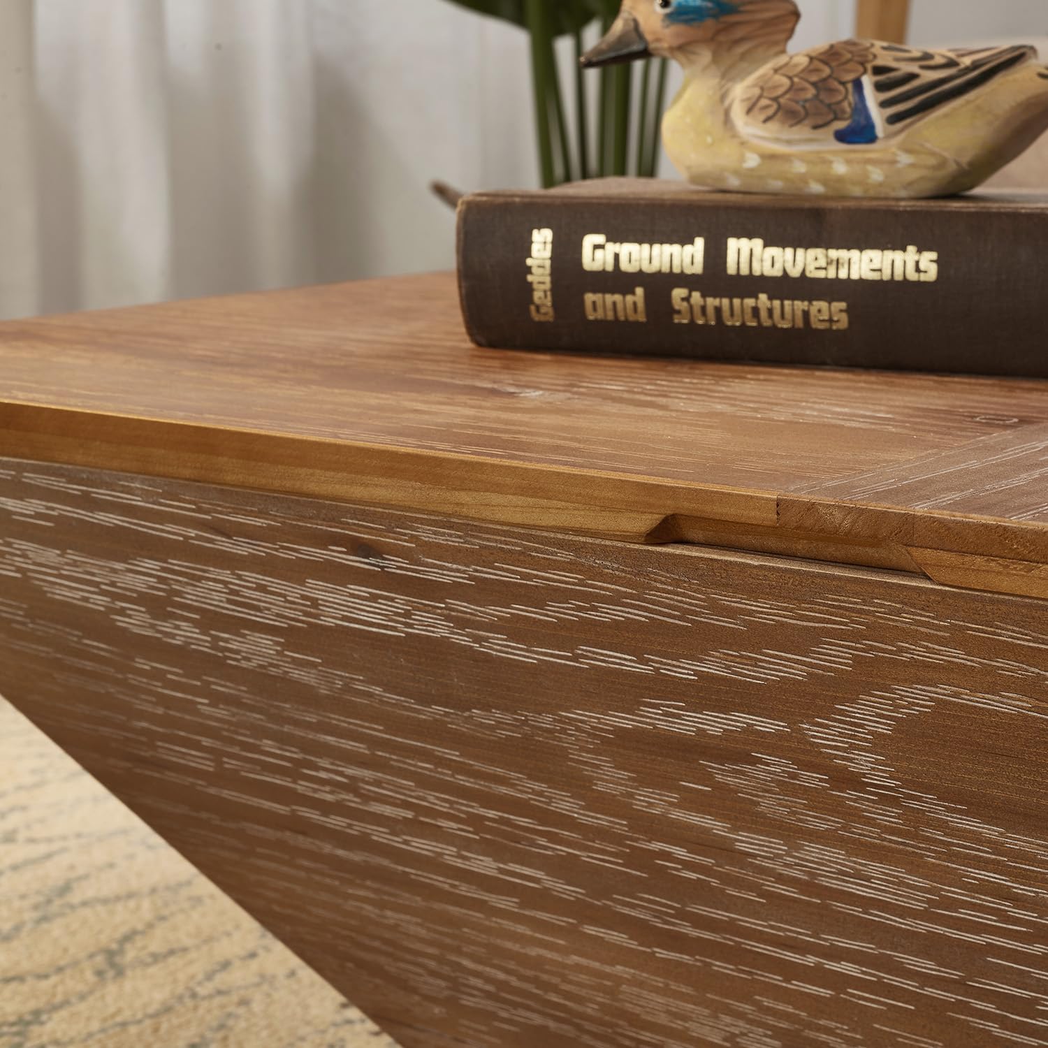 Mesas de centro cuadradas grandes para sala de estar con almacenamiento, diseño de concha cónica de madera maciza con varillas de soporte, fáciles