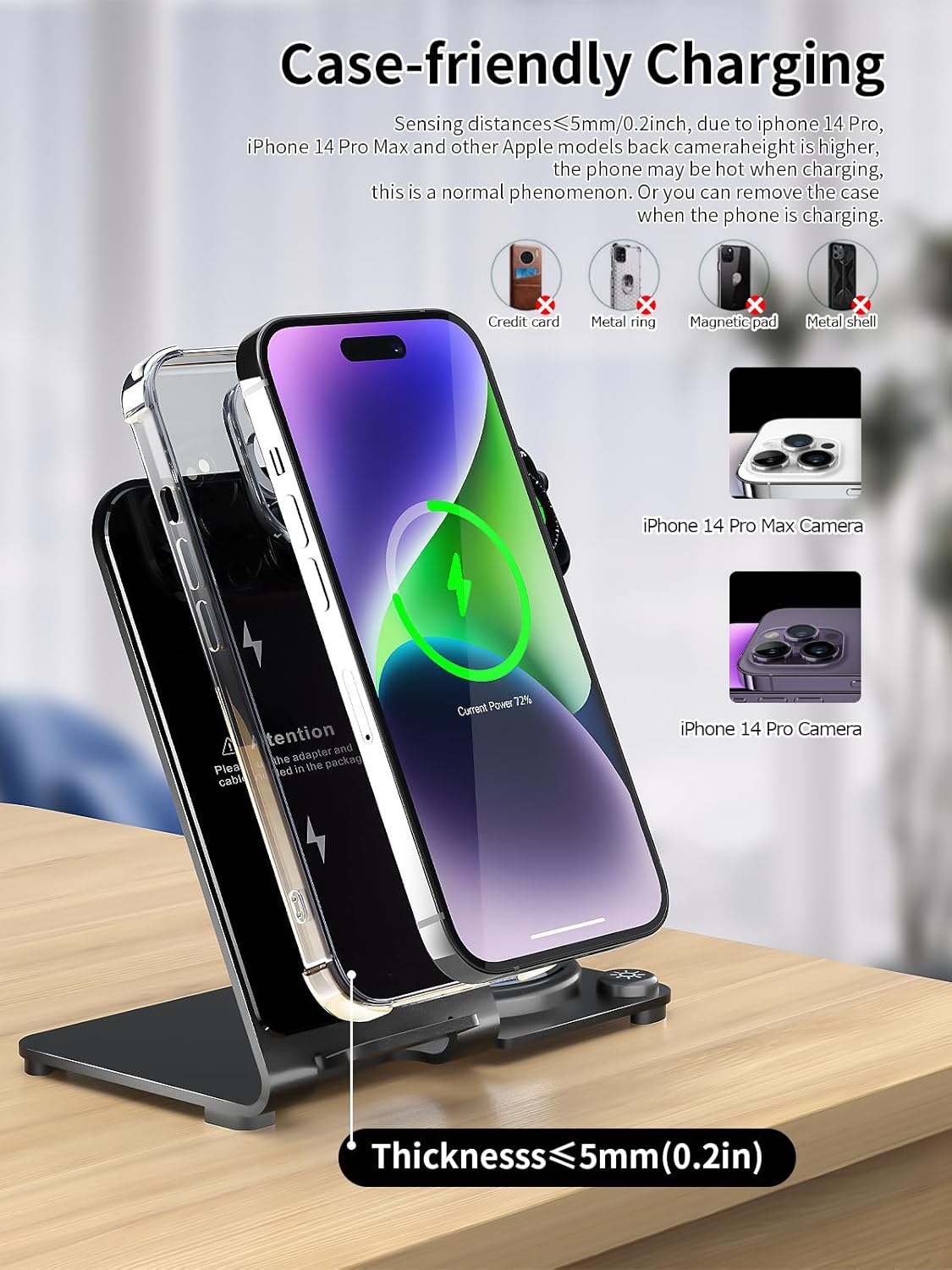 Cargador inalámbrico, estación de carga inalámbrica 3 en 1 de aleación de aluminio para Apple iPhoneiWatchAirpods, iPhone15 14,13,12,11 (Pro,