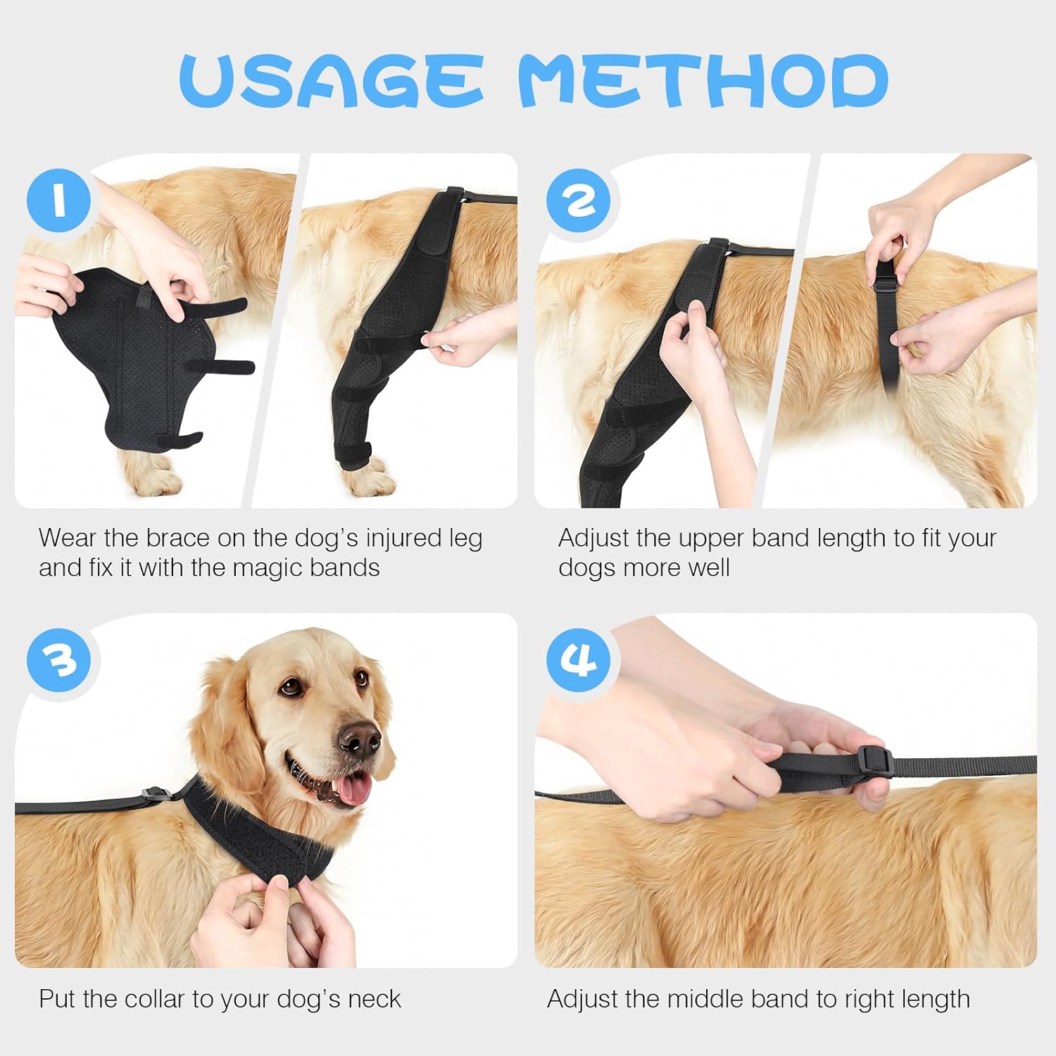 Rodillera ajustable para perro  Soporte para piernas de perro ACL para apoyo con lesiones de ligamento cruzado, dolor articular y dolor muscular,