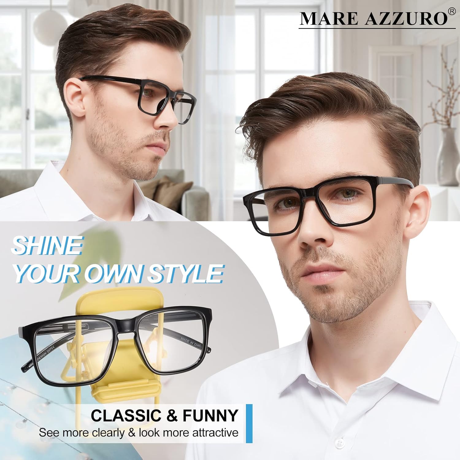 MARE AZZURO Gafas de lectura de gran tamaño para hombre, grandes lectores cuadrados 1.0 1.25 1.5 1.75 2.0 2.25 2.5 2.75 3.0 3.5 4.0 5.0 6.0