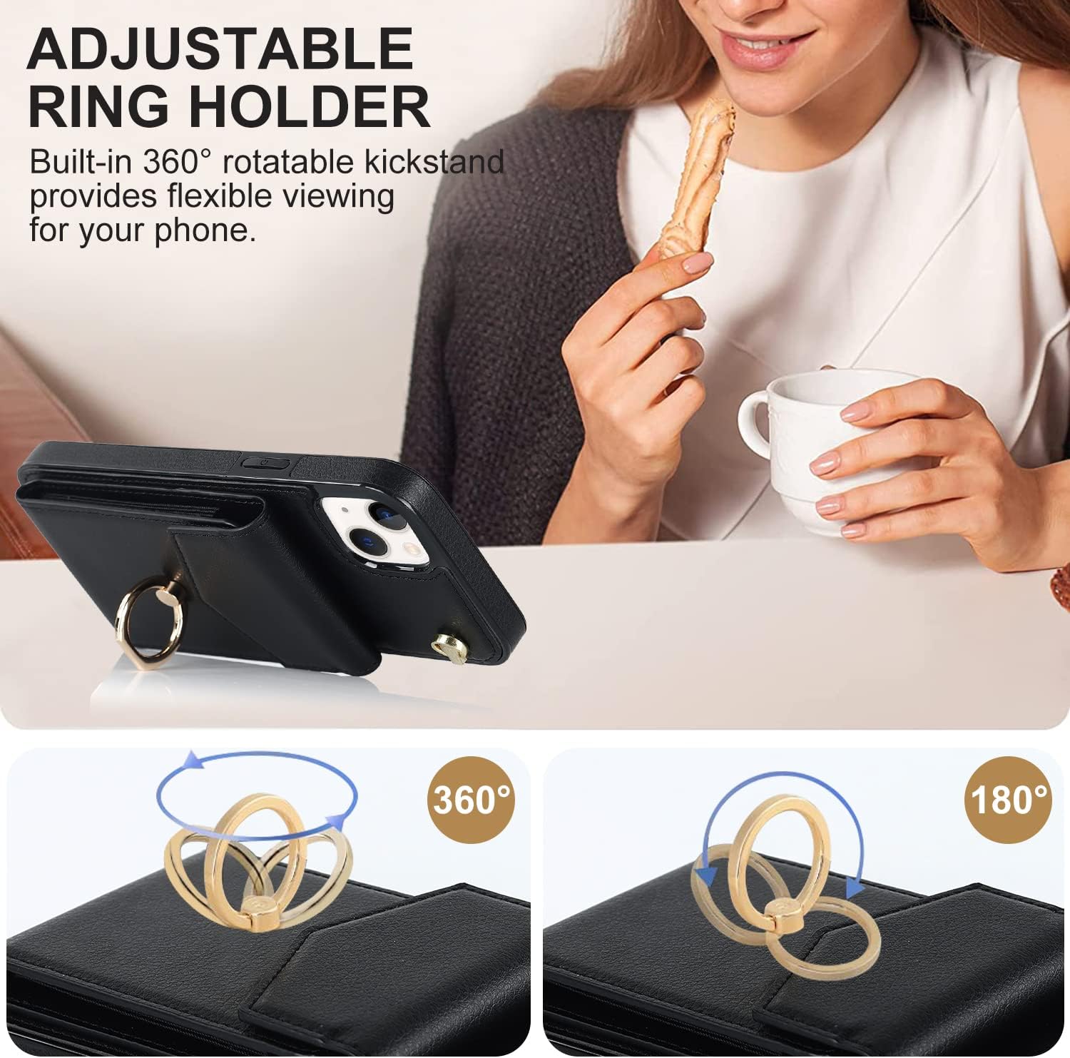 Asuwish Funda compatible con iPhone 15 de 6.1 pulgadas, protector de pantalla de vidrio templado y anillo de bloqueo RFID, funda de cuero para