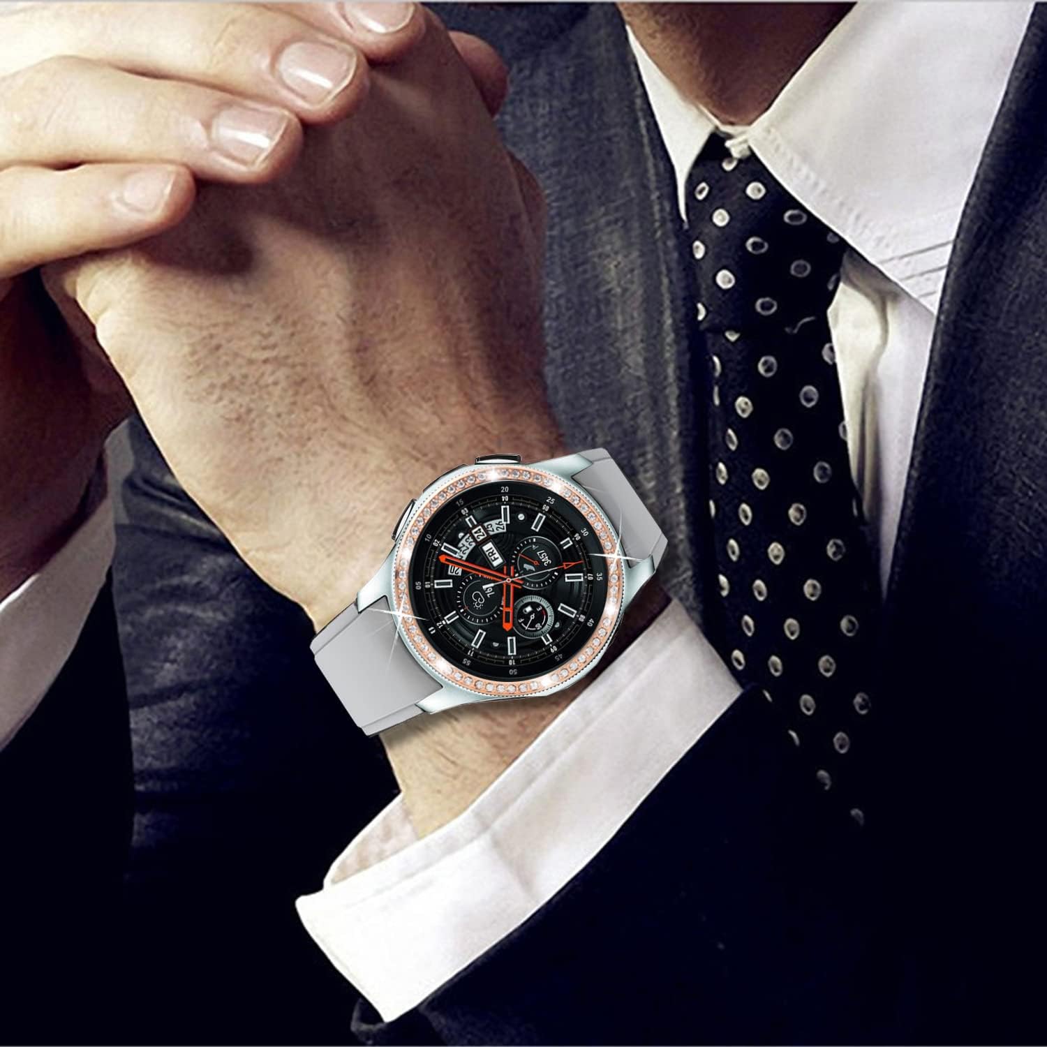 Fundas compatibles con Samsung Gear S3 FontierClassicGalaxy Watch 1.811 inGalaxy Watch 4 Classic 1.811 in, Bling Diamon + Rhombus cubierta de anillo