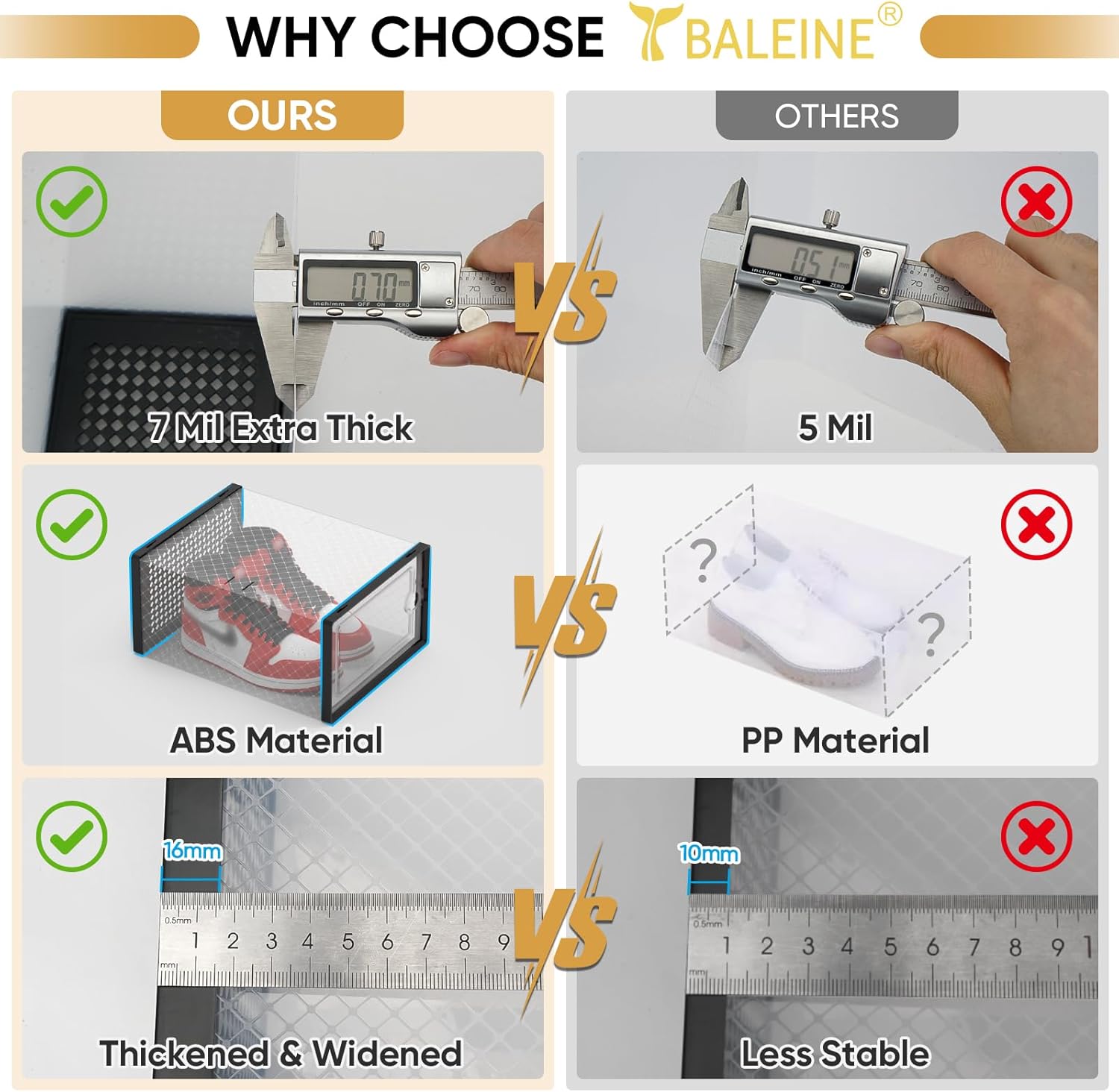 BALEINE Paquete de 12 cajas grandes de almacenamiento de zapatos, cubos organizadores de zapatos transparentes apilables, contenedores de plástico