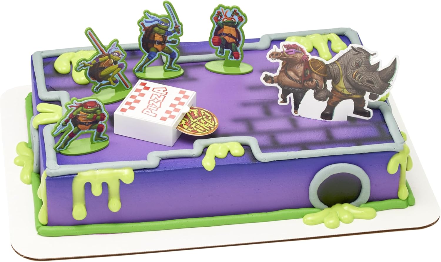 DecoSet Teenage Mutant Ninja Turtles Pizza Power Cake Topper, decoración de pastel de 6 piezas con figuras de tortuga, foto de pastel y lanzador de