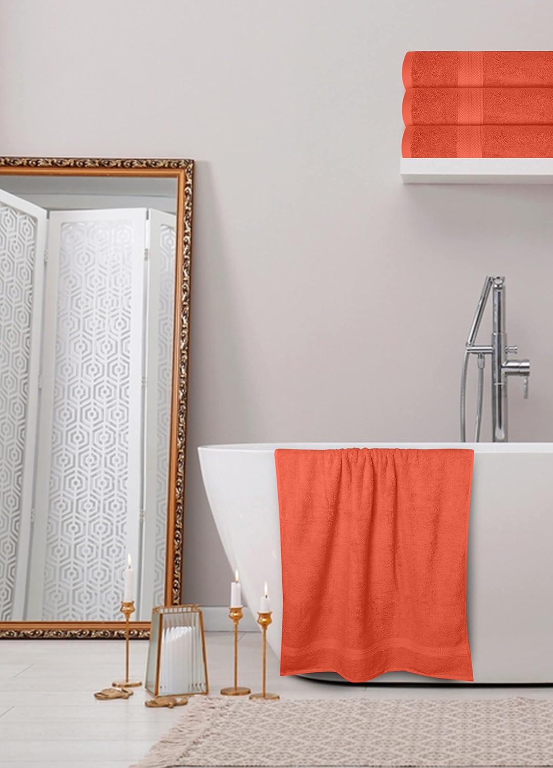 Avalon Towels Juego de 4 toallas de baño, 100% algodón de 21.16 ozm, ligeras y altamente absorbentes, toalla de secado rápido, sensación suave, 27 x
