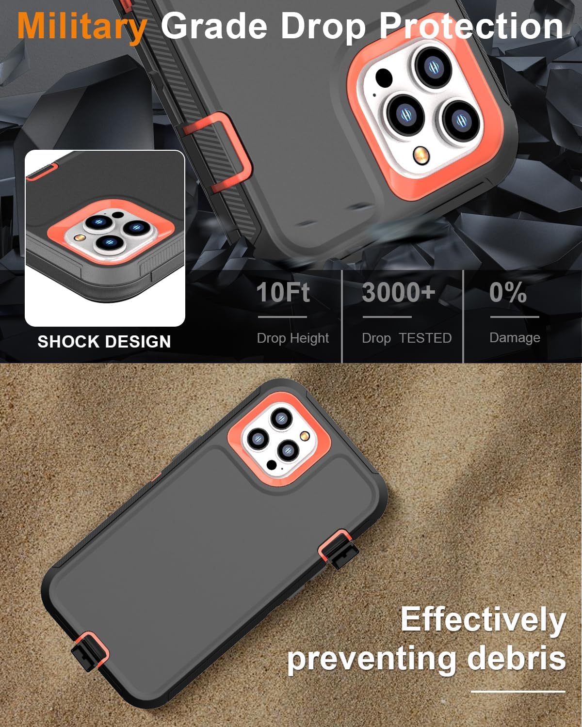 Designed for iPhone 11 Pro Max Case 3-in-1 Full Body Rugged Protection Belt Clip Kickstand with 2 Screen Protectors, Heavy Duty Military Grade Drop
