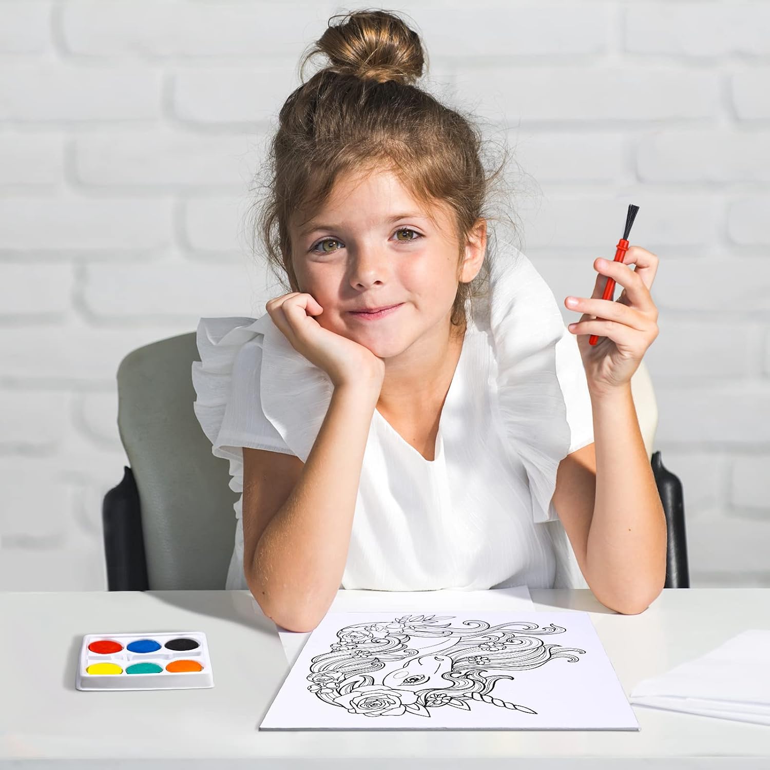 Ireer Paquete de 12 kits de pintura de unicornio, 12 lienzos predibujados para pintar con 12 piezas de pintura sólida de 6 colores y 12 pinceles de