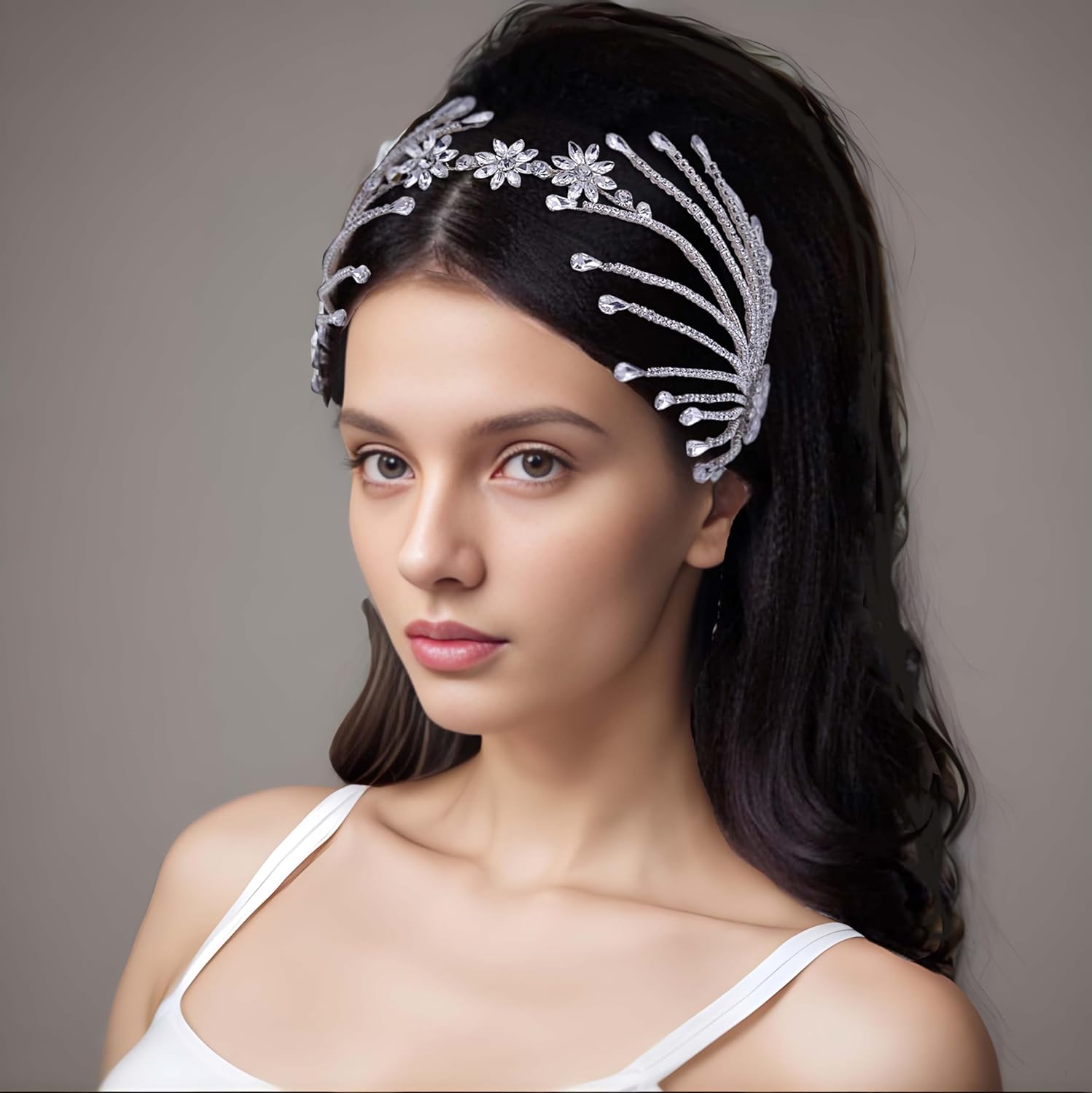 Diadema de boda con hojas de diamantes de imitación para novias, tocados plateados hechos a mano para bodas, bailes, fiestas de cumpleaños,