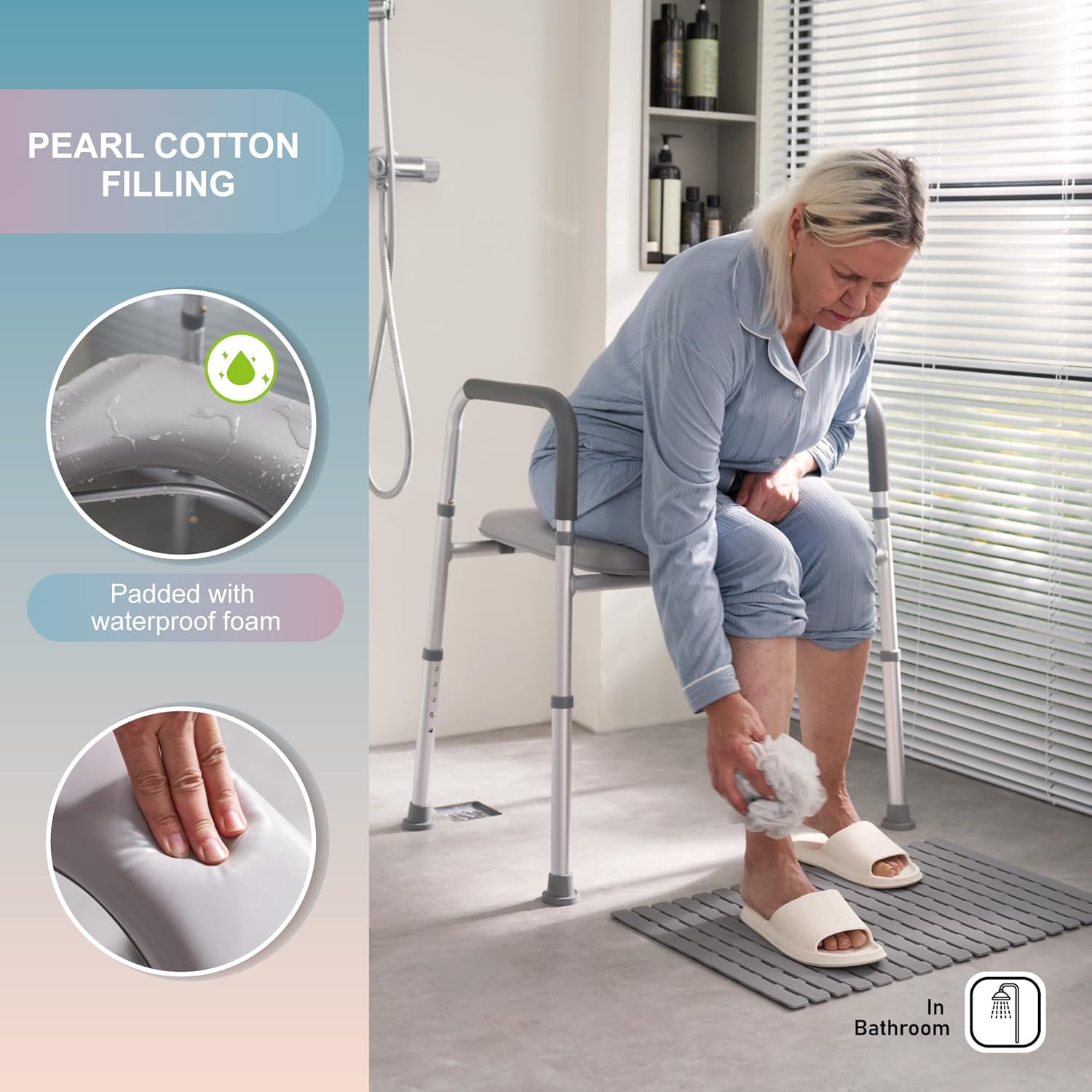 Asiento de inodoro elevado con funda impermeable para patas fundidas para ducha para adultos, elevador de asiento de inodoro para discapacitados con