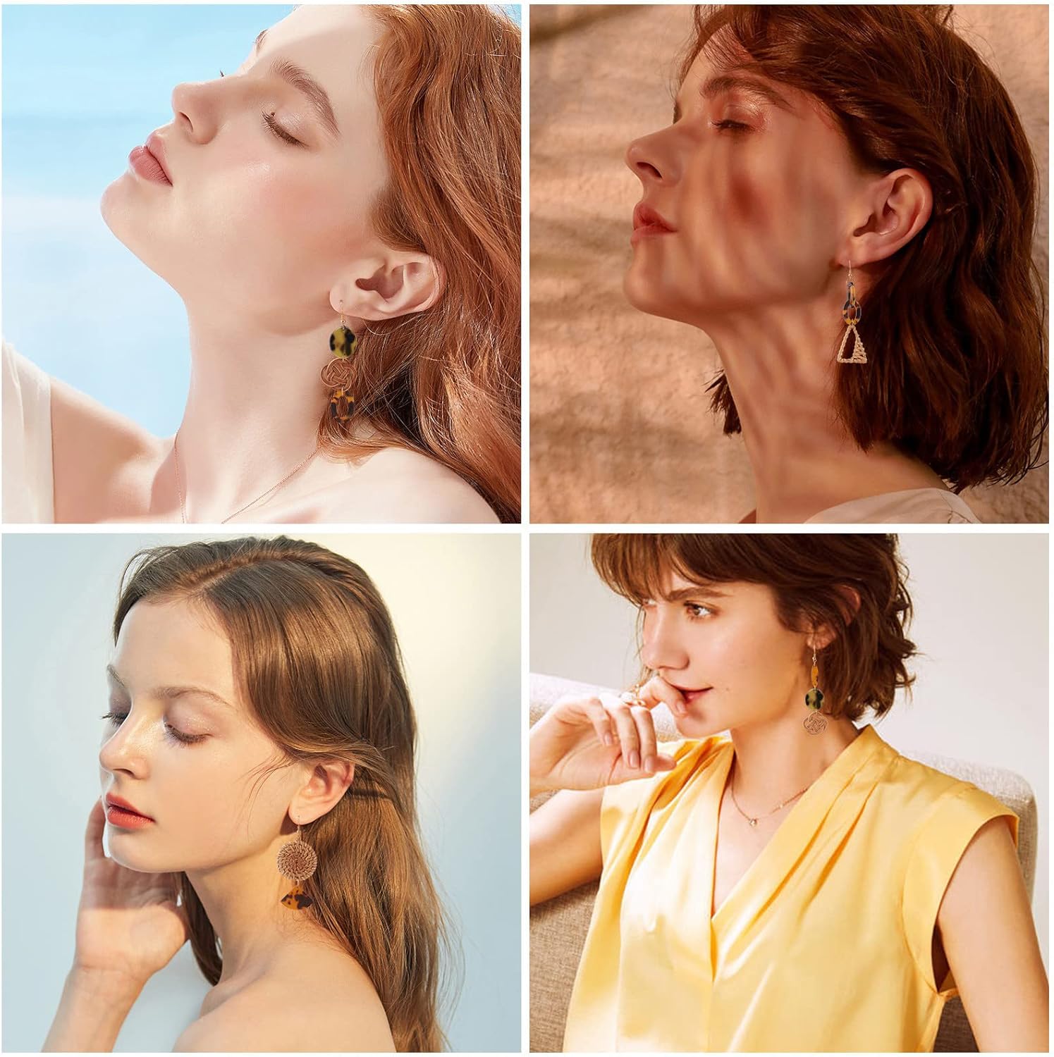 SUNNYCLUE DIY Make 6 pares de aretes de ratán de mimbre hechos a mano, aros de paja tejidos, dijes bohemios, tejido de rafia, trenza, resina para