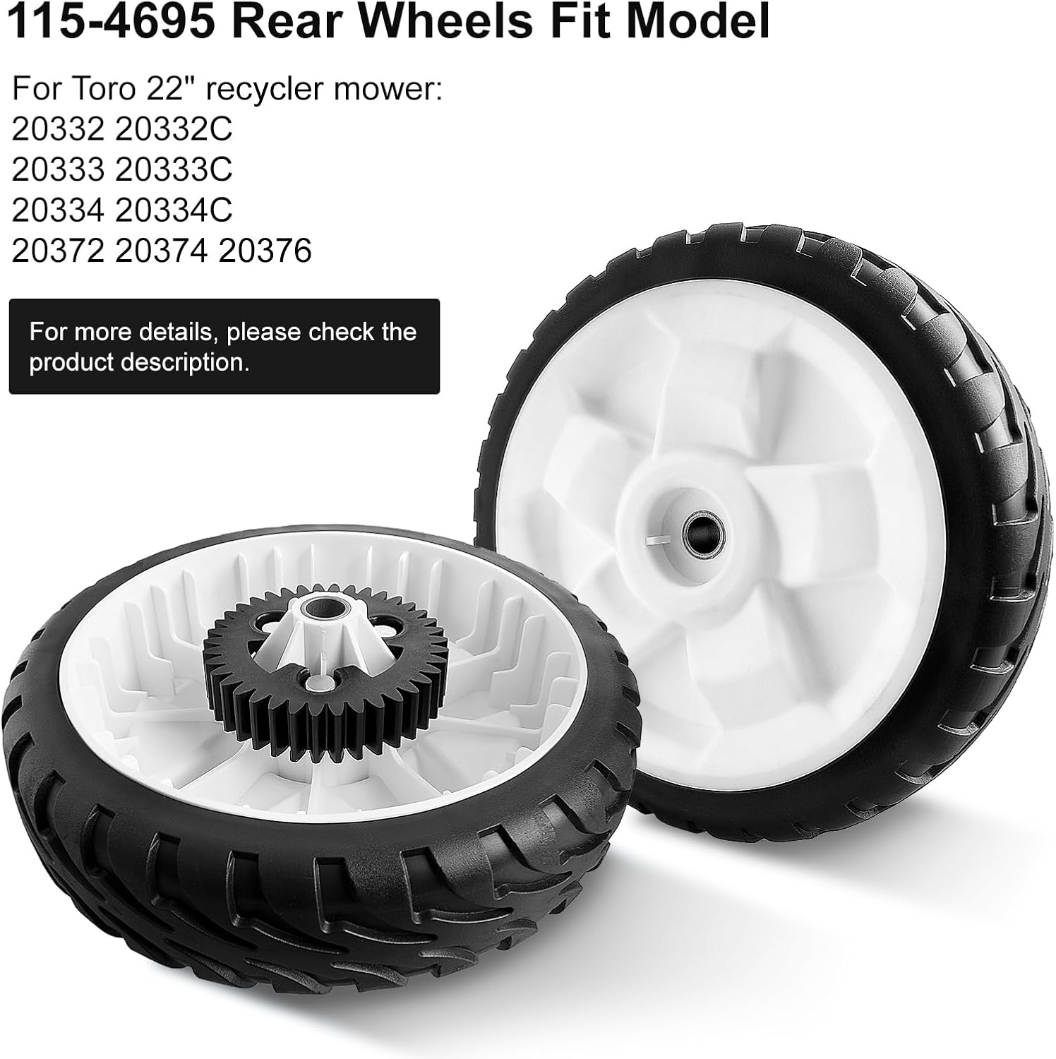 Ruedas de repuesto 115-4695 compatibles con cortacésped Toro  Rueda de tracción trasera de 8 pulgadas, engranaje de plástico compatible con