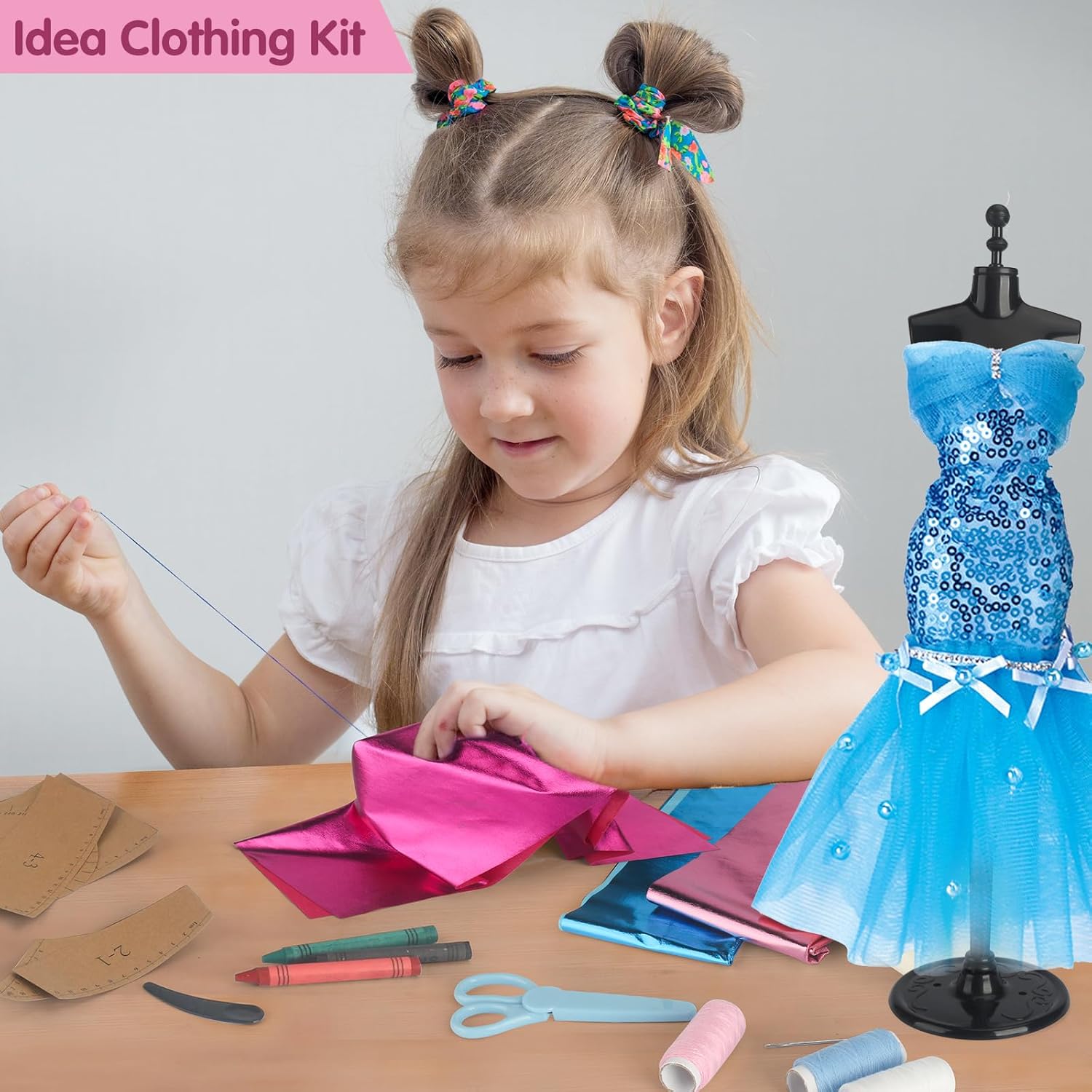 Kits de diseño de moda para niñas, kit de costura de arte creativo para niños, 3 soportes de maniquí, juguetes STEM para niñas de 8 a 12 años,