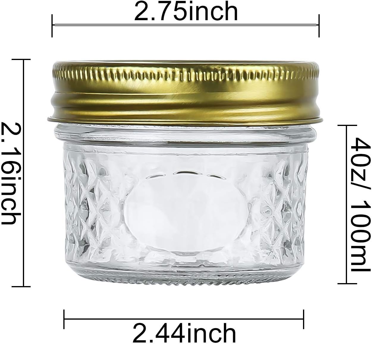 Encheng Tarros de vidrio de 4 onzas con tapas regulares, mini tarros de boca ancha, tarros pequeños transparentes con tapas doradas, tarros de